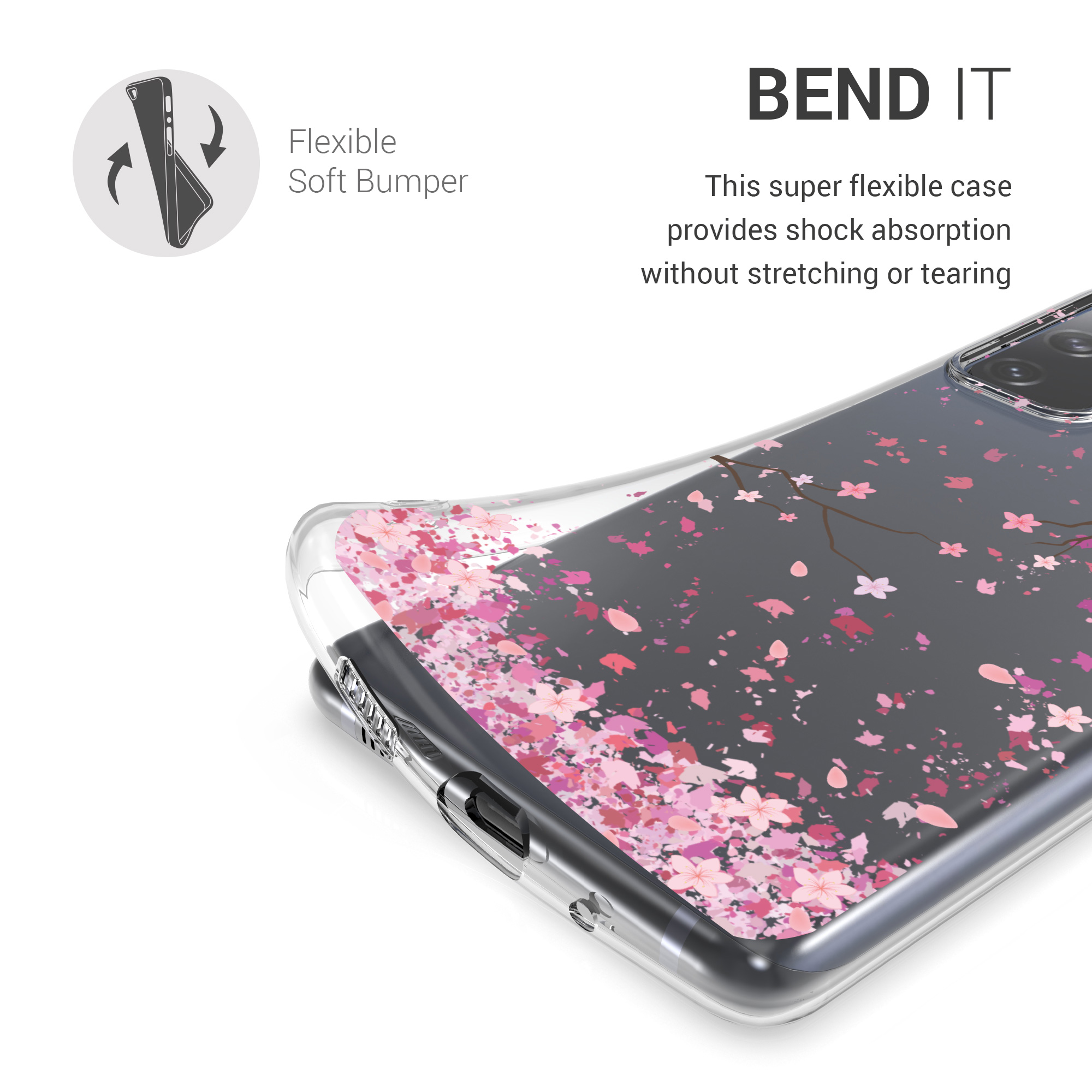 Čirý kryt na mobil Samsung Galaxy S20 FE kwmobile Cherry Blossoms růžovo-tmavě hnědo-transparentní