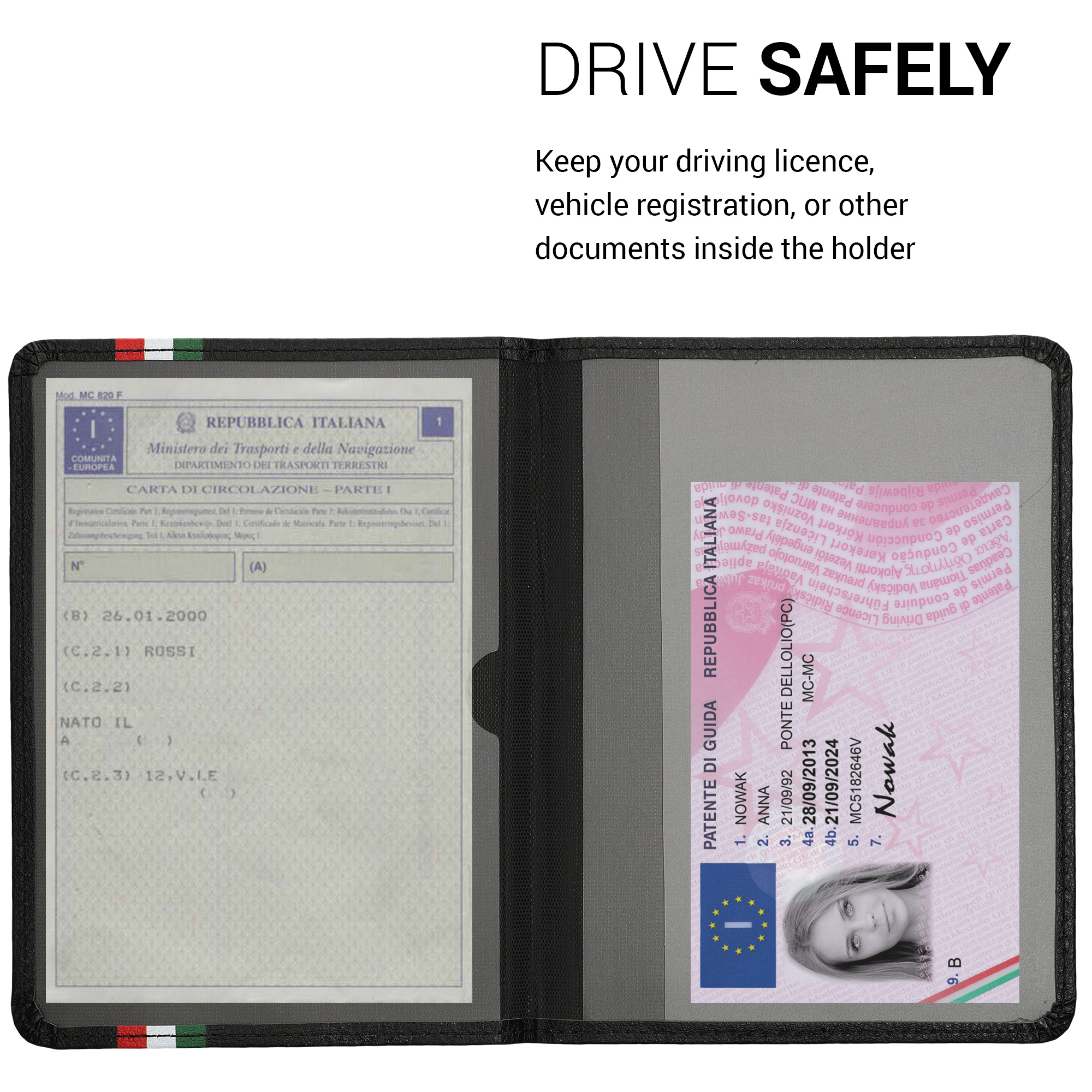 Obal na doklady od auta kwmobile PU kůže - Italy zelená / červená / černá