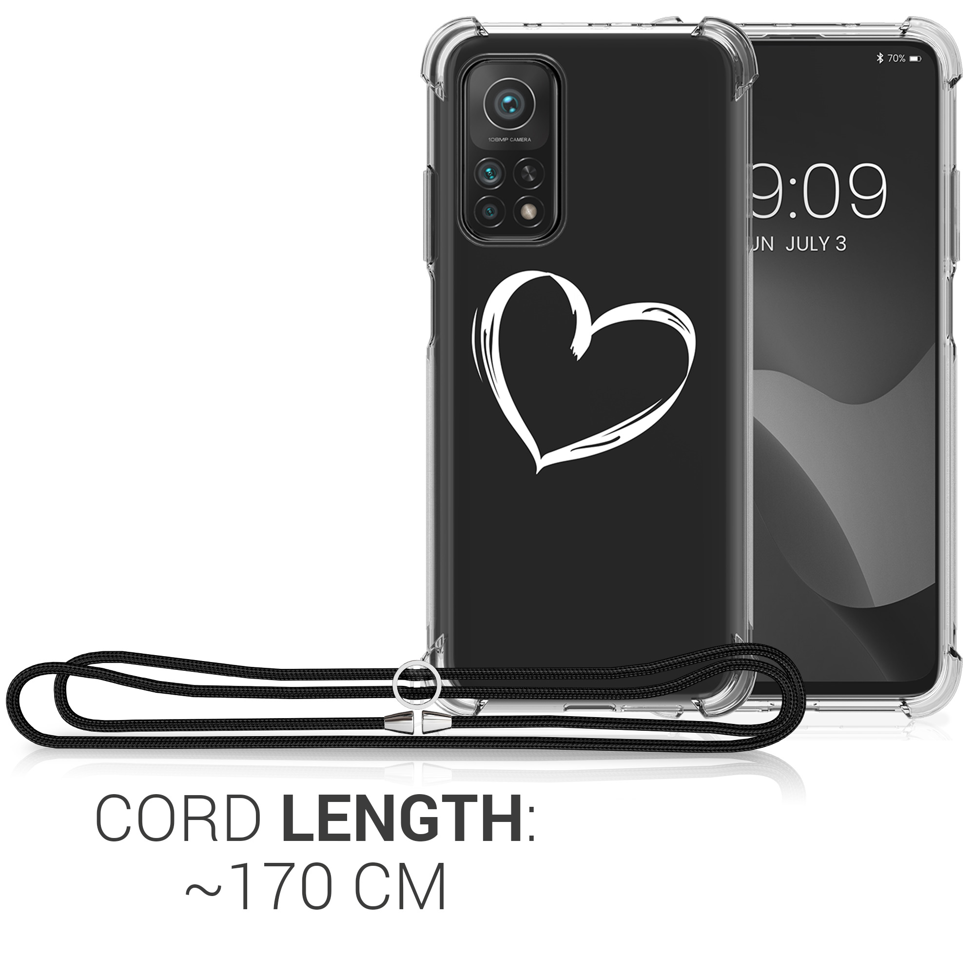 Crossbody kryt kwmobile Xiaomi Mi 10T / Mi 10T Pro, bílé srdce / transparentní
