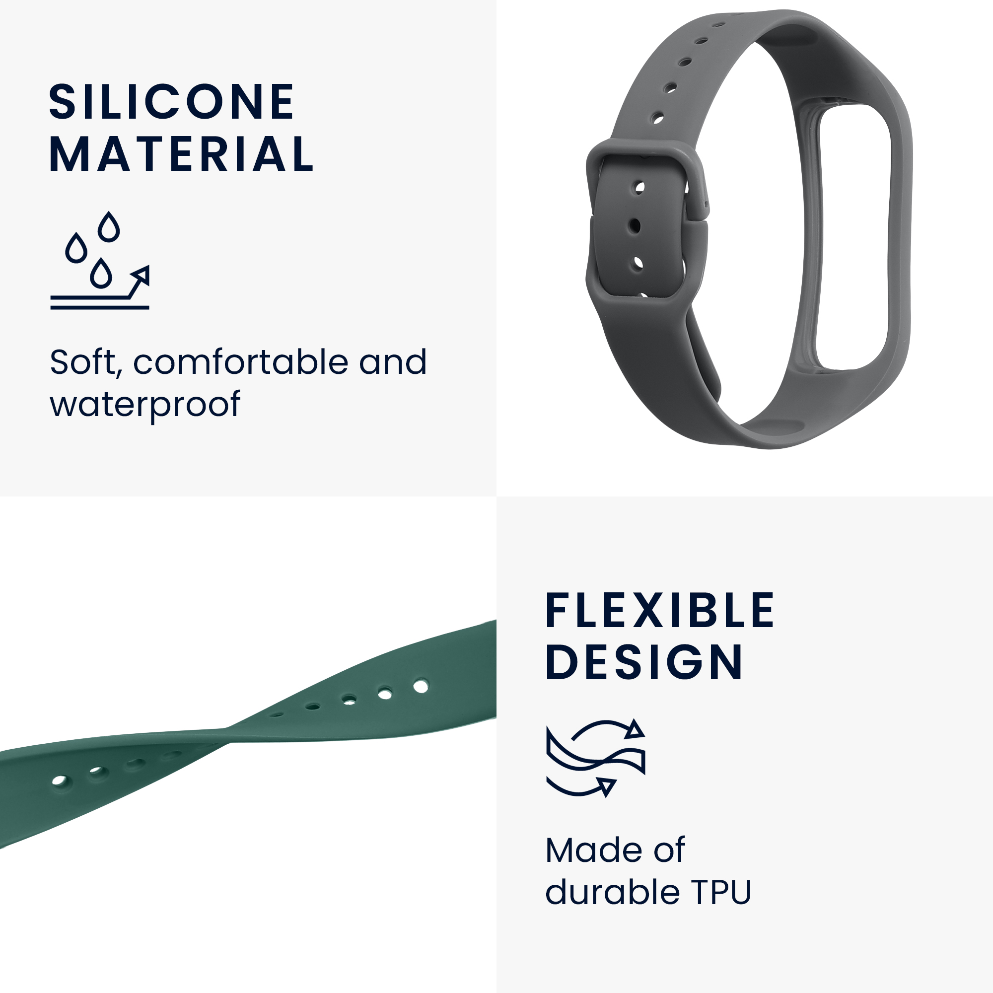 Řemínky pro Samsung Galaxy Fit 2 kwmobile silikonové - tmavě šedá / tmavě zelená