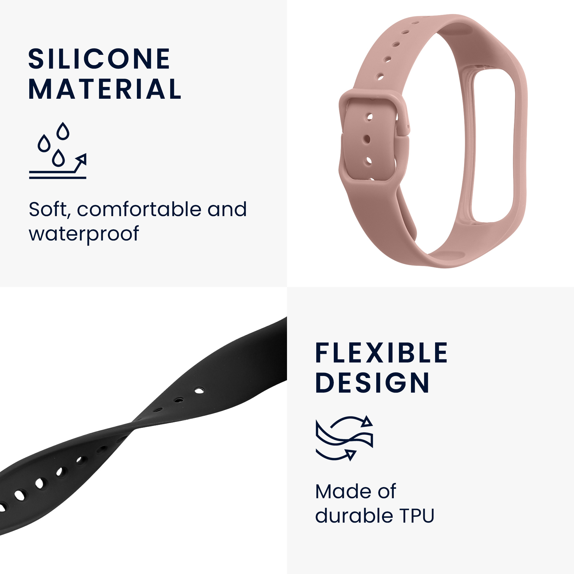 Silikonový řemínek na chytré hodinky Samsung Galaxy Fit 2 kwmobile 2 ks černo-pudrově růžový