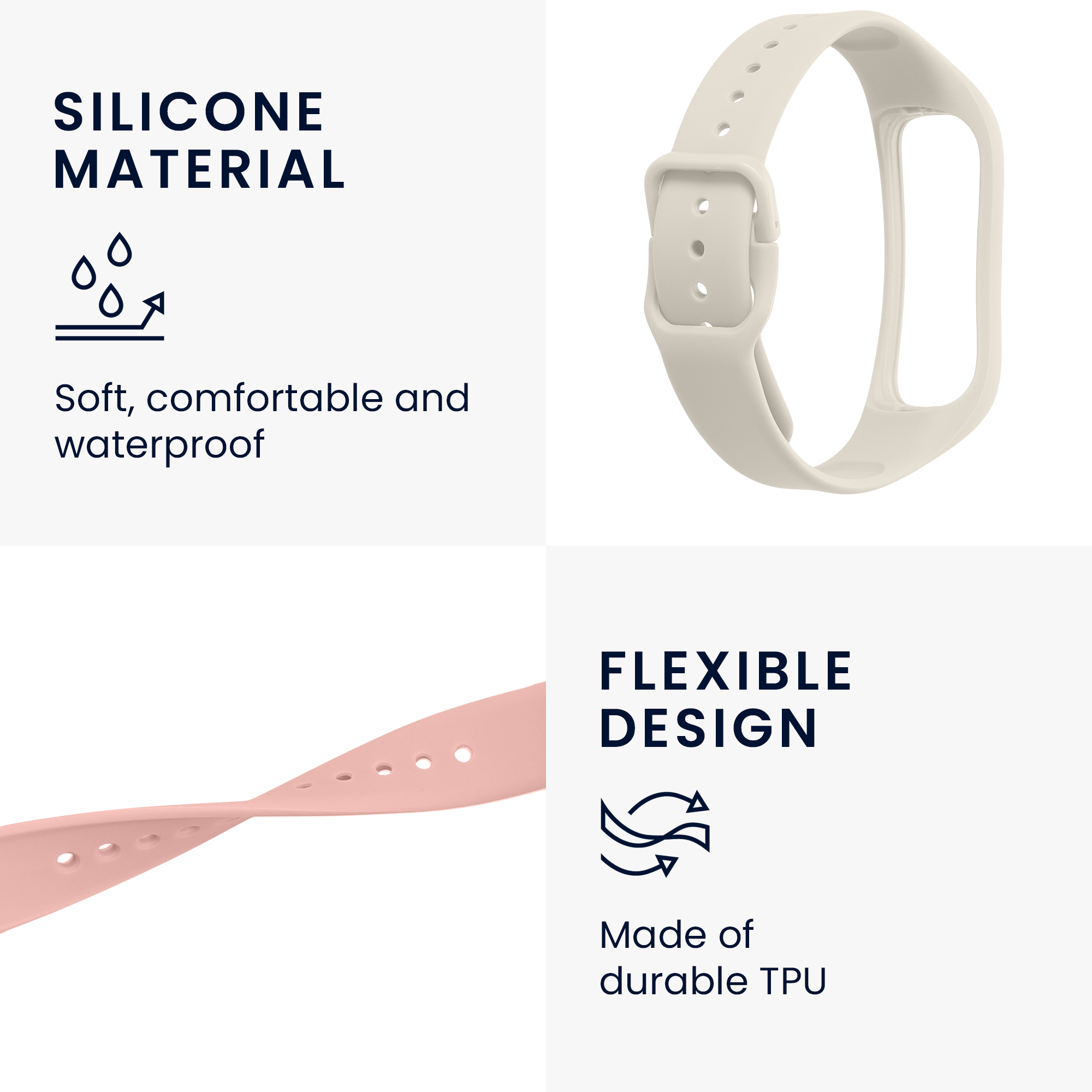 Silikonový řemínek na chytré hodinky Samsung Galaxy Fit 2 kwmobile 2 ks bílo-pudrově růžový