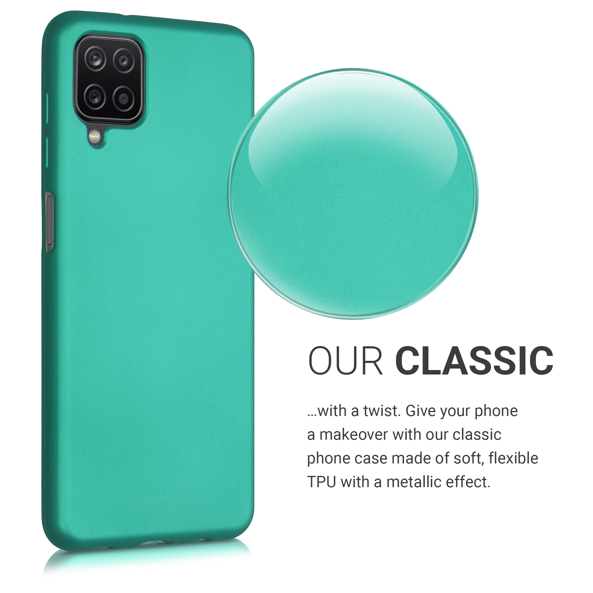 Kryt na mobil Samsung Galaxy A12 kwmobile Metallic metalicky tyrkysový