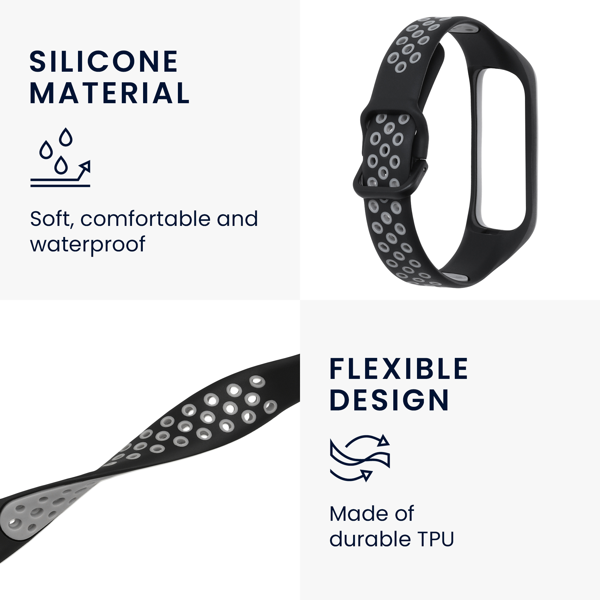 Silikonový řemínek na chytré hodinky Samsung Galaxy Fit 2 kwmobile 2 ks černo-červeno-černo-šedý