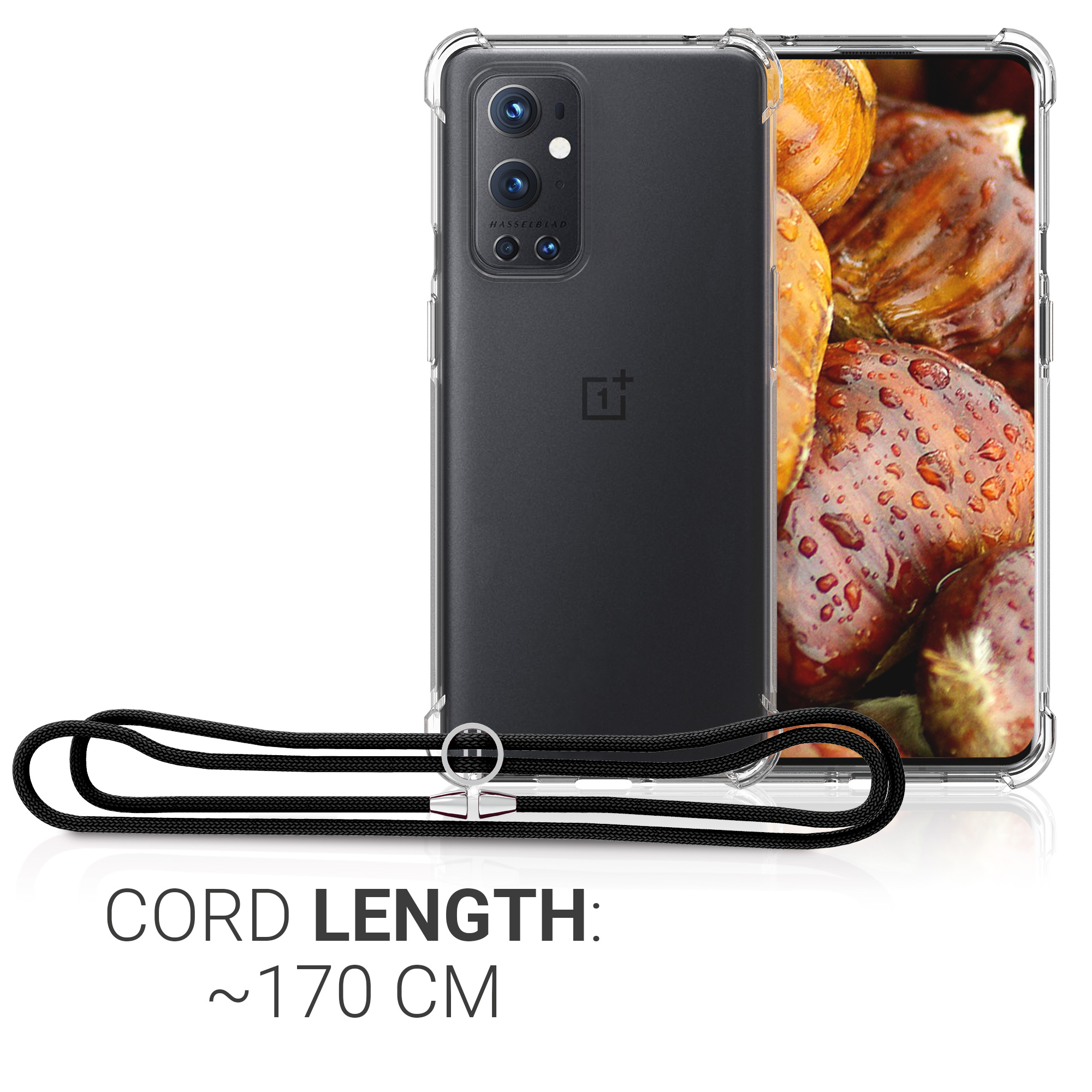 Kryt na mobil OnePlus 9 Pro kwmobile crossbody se šňůrkou černá / transparentní