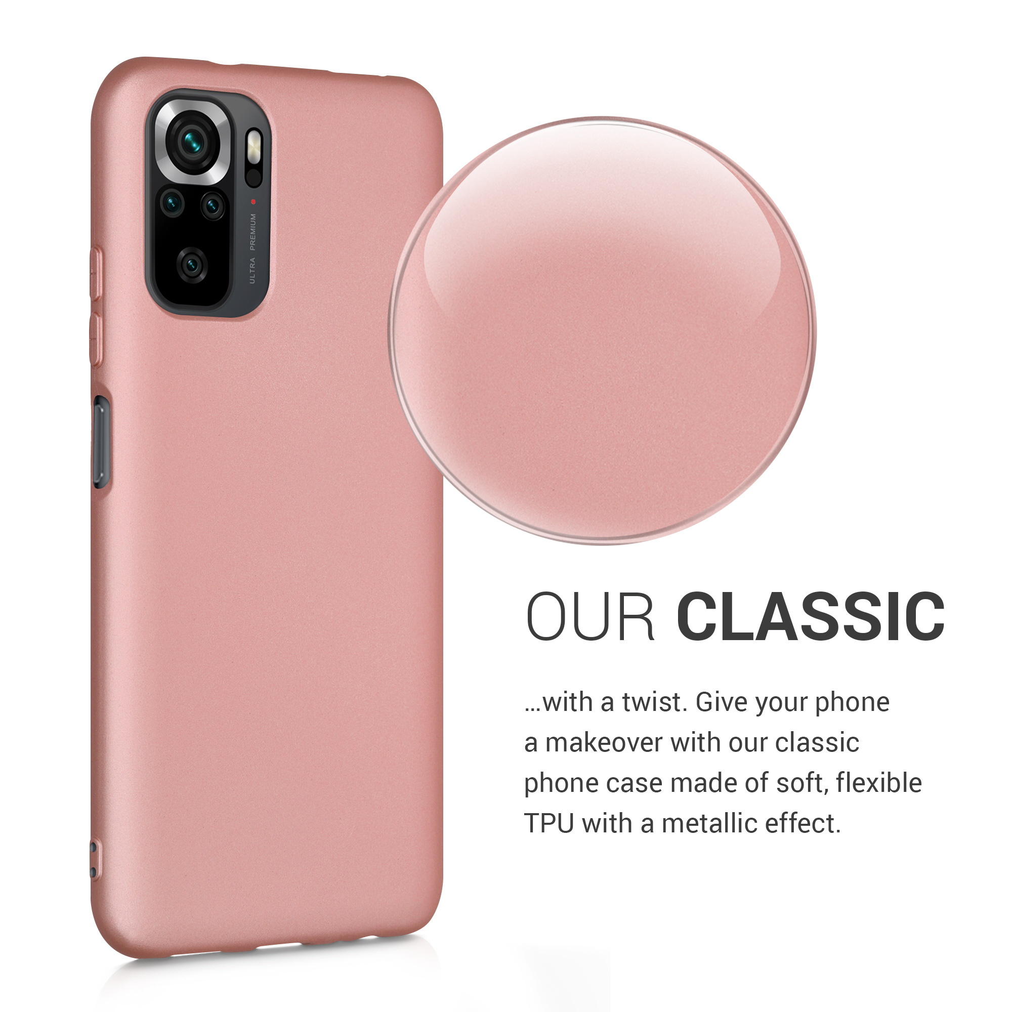 Kryt Xiaomi Redmi Note 10 metalický TPU metalická růžovo-zlatá kwmobile
