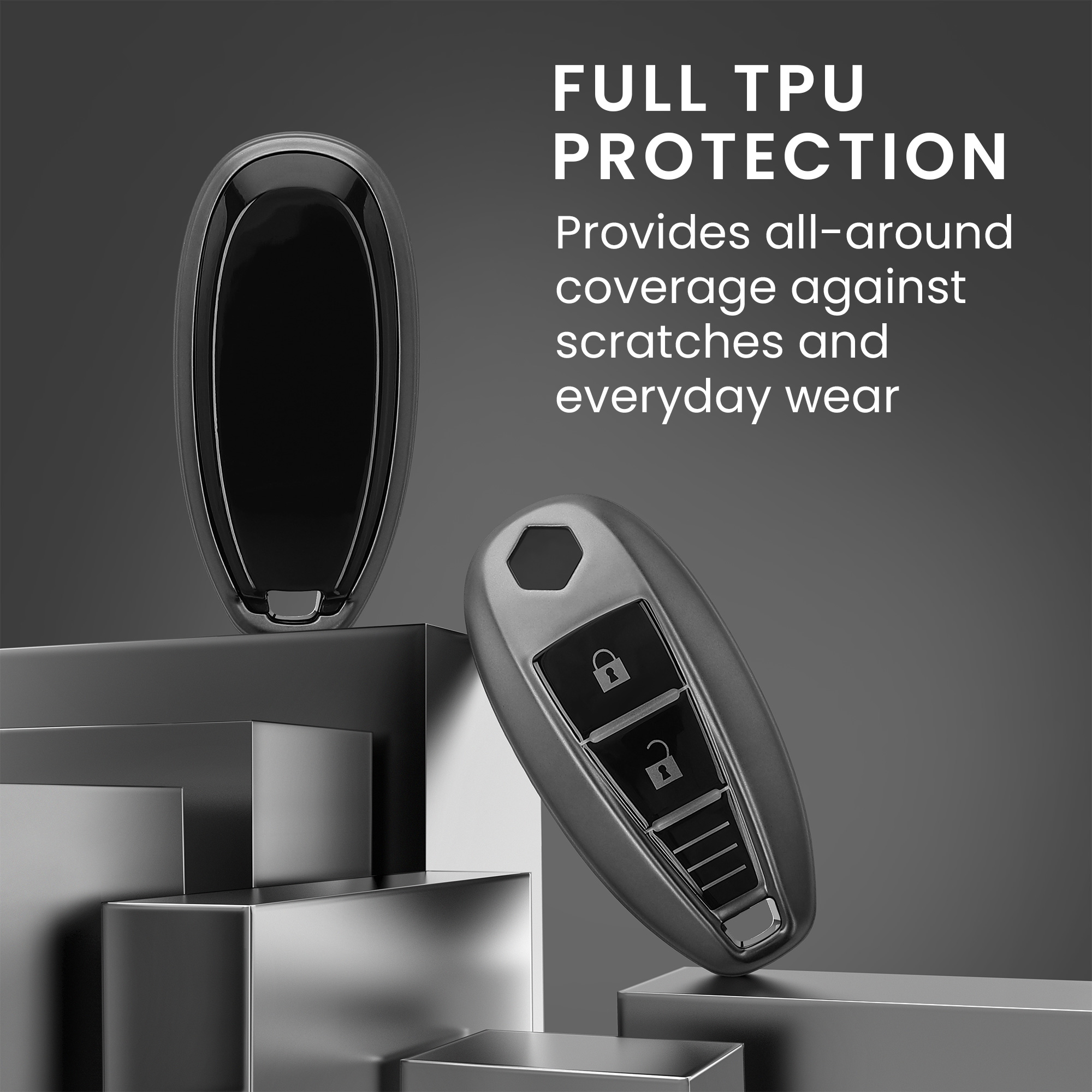 Obal na klíč od auta pro Suzuki Sport klíč se 2 tlačítky a funkcí Keyless Go kwmobile TPU - matná černá / černá