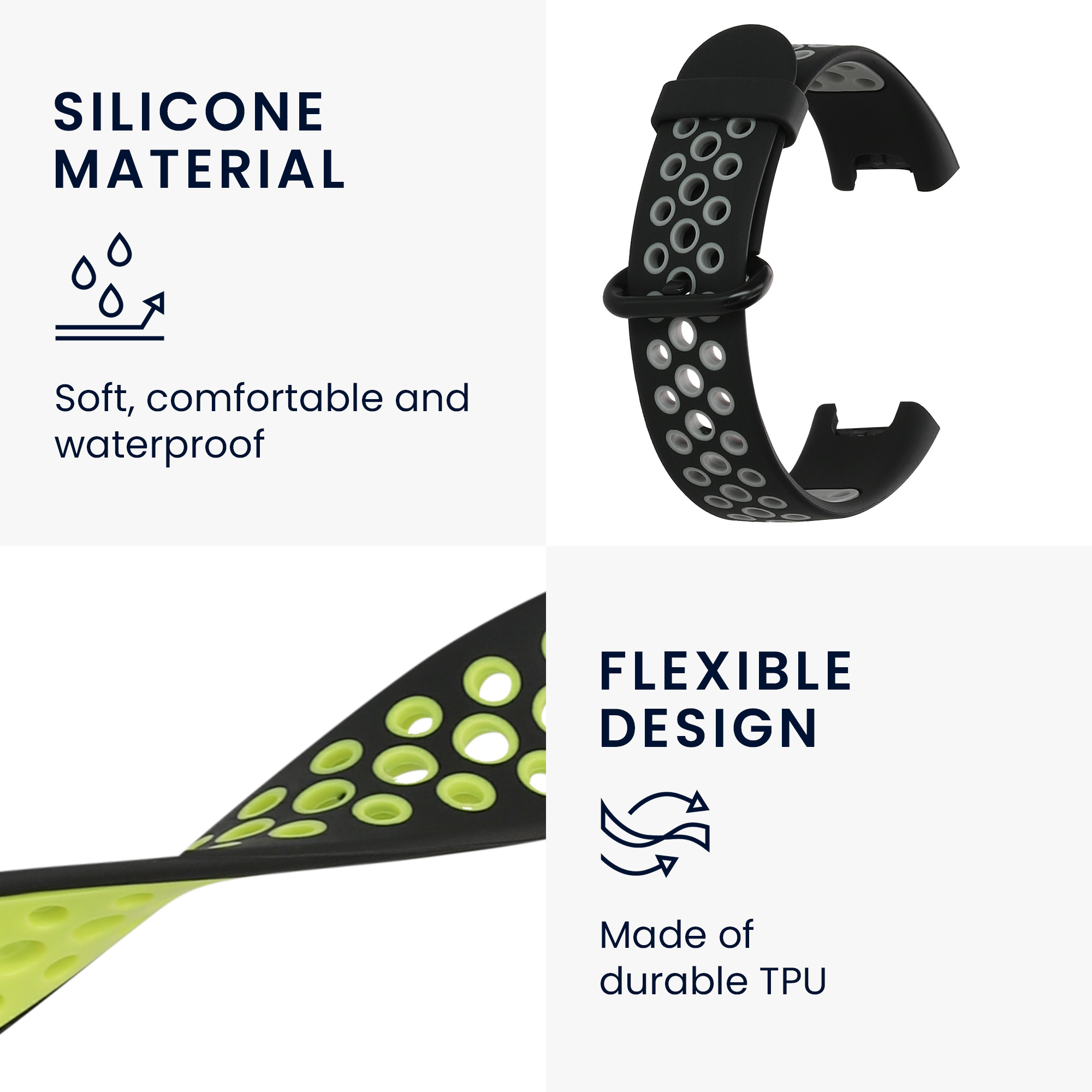Řemínek kwmobile pro Xiaomi Mi Watch Lite / Redmi Watch - Černá / zelená / černá / šedá