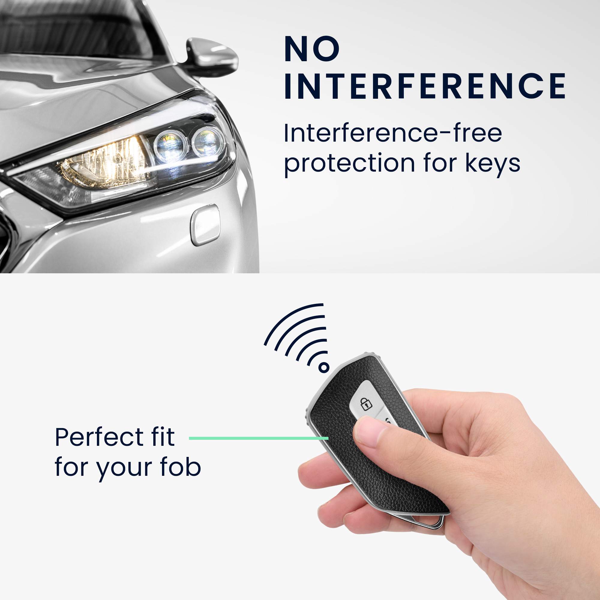 Pouzdro na klíč od auta kwmobile pro VW Golf 8, ID.3/ID.4/ID.5/ID.7, Seat/Škoda/Cupra - stříbrná / černá