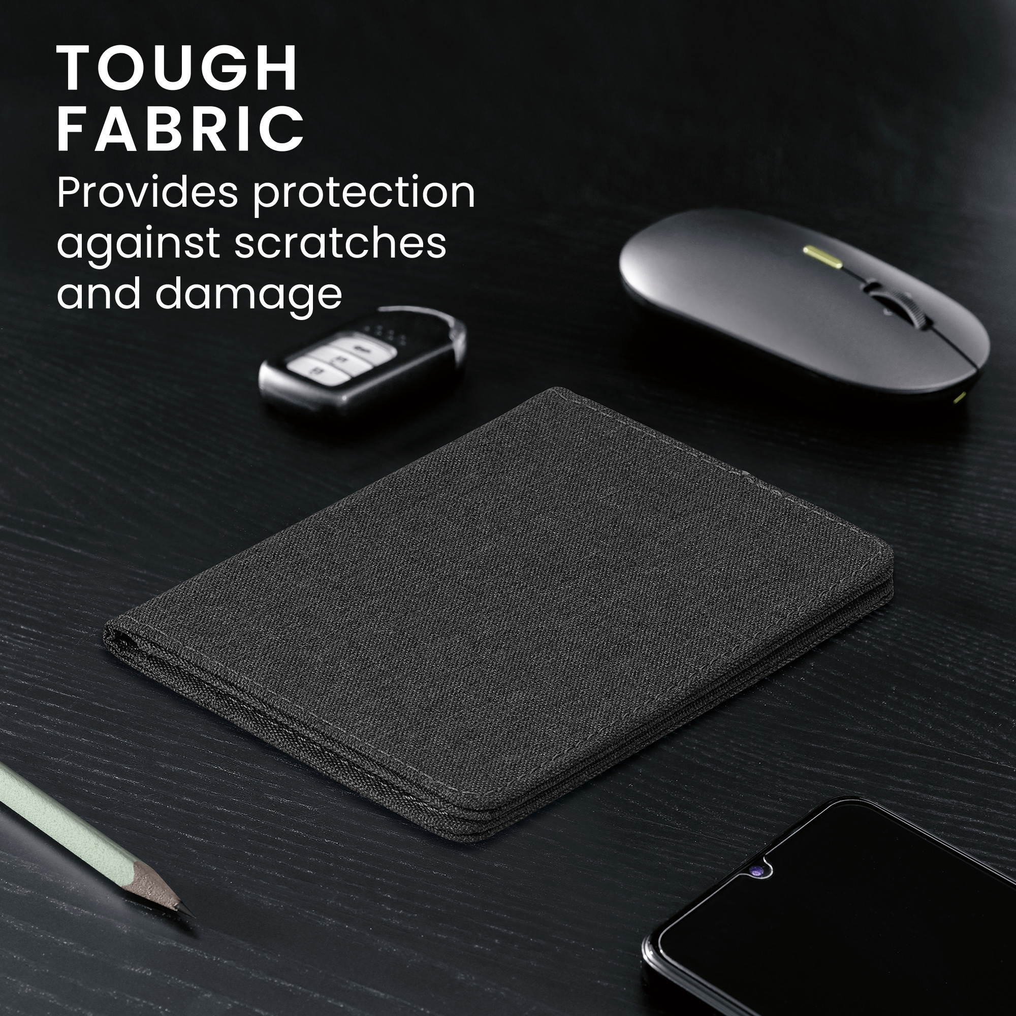 Obal na doklady od auta kwmobile textilní povrch - 12 × 17,5 cm otevřené / 9,2 × 13 cm složené - tmavě šedá