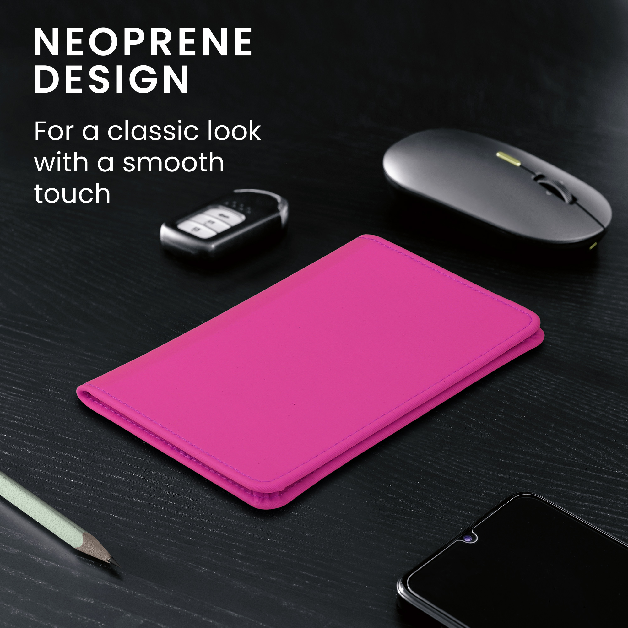 Obal na doklady od auta kwmobile neopren - 12 × 17,5 cm otevřené / 9,2 × 13 cm složené - tmavě růžová