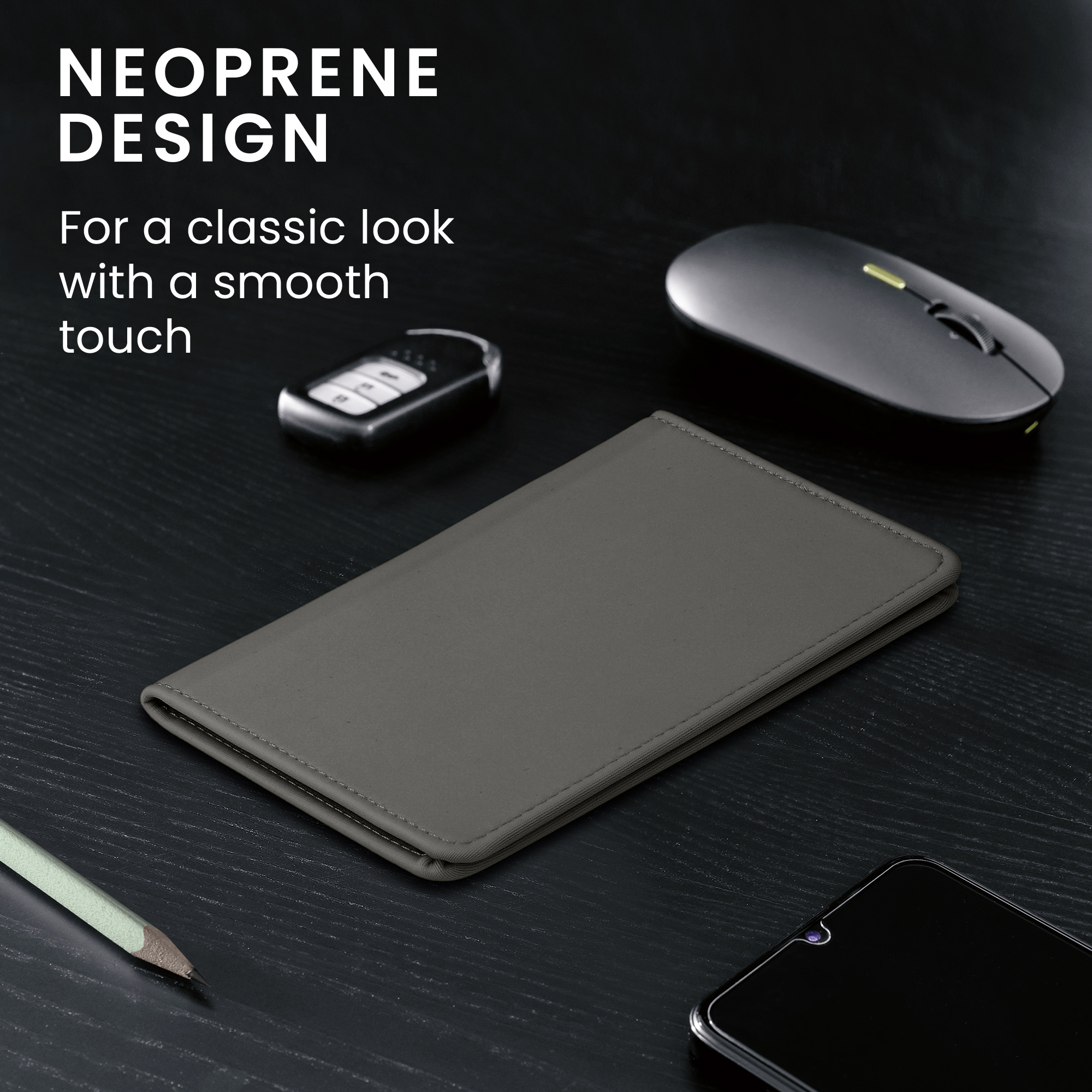 Obal na doklady od auta kwmobile neopren - 12 × 17,5 cm otevřené / 9,2 × 13 cm složené - Stone Dust