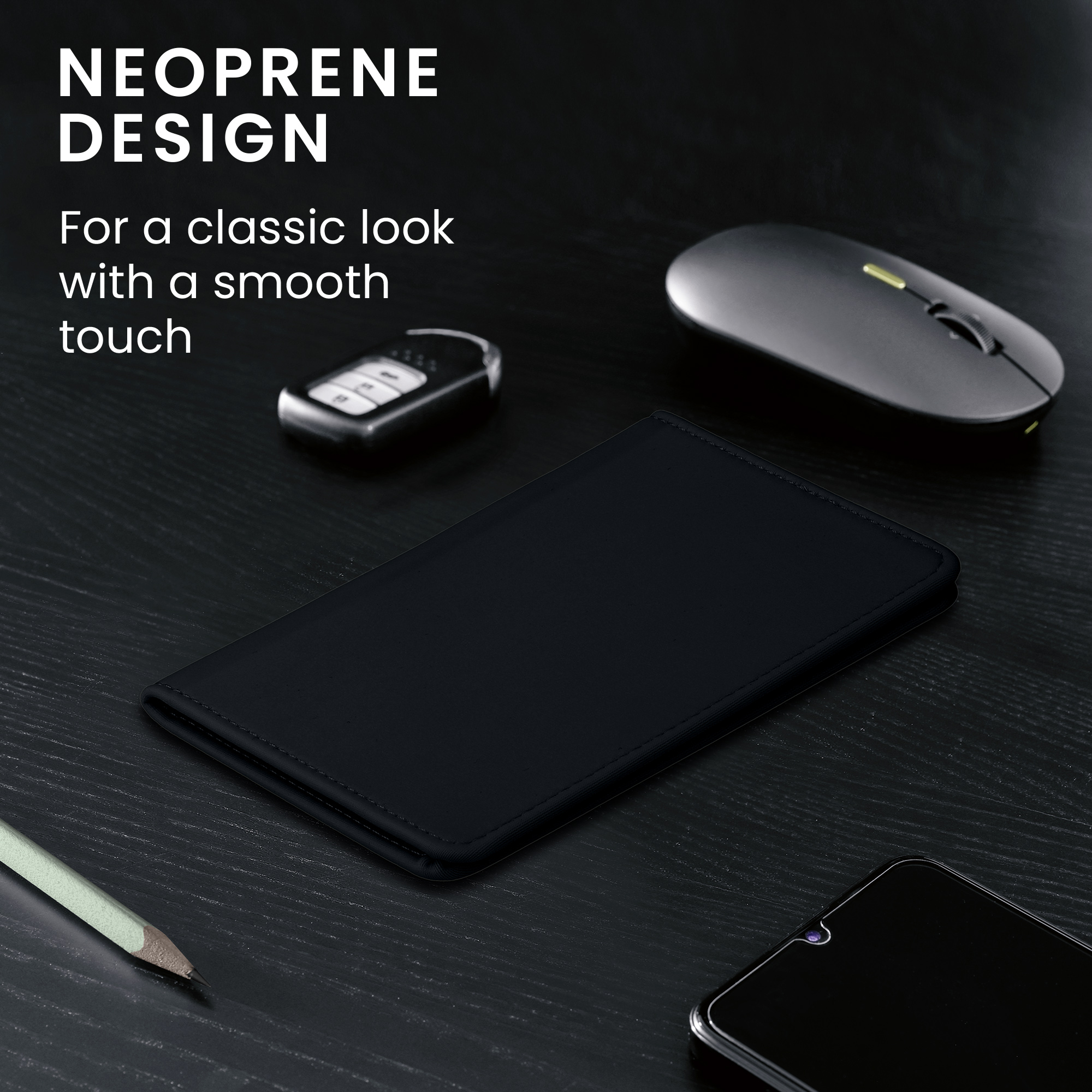 Obal na doklady od auta kwmobile neopren - 12 × 17,5 cm otevřené / 9,2 × 13 cm složené - tmavě modrá