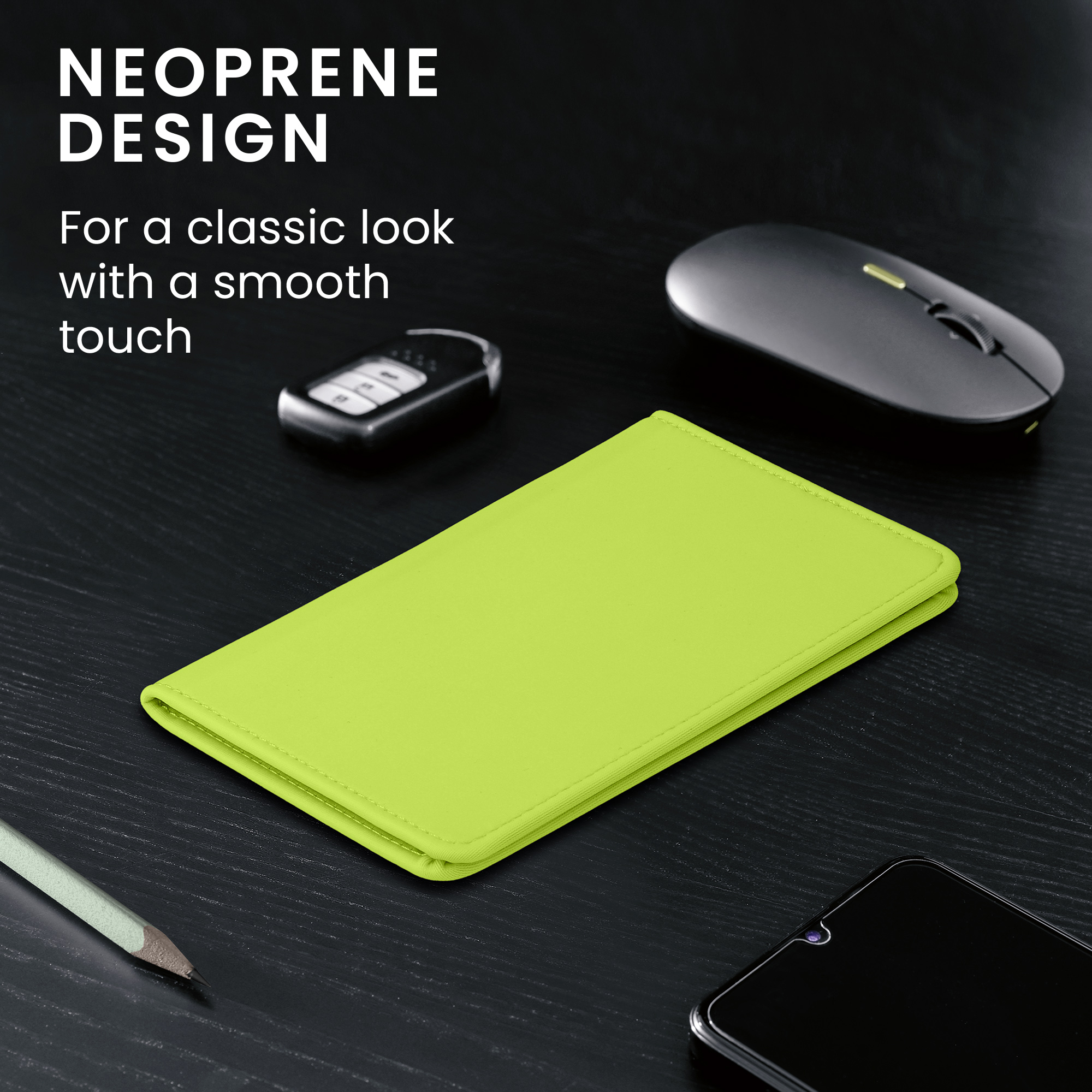 Obal na doklady od auta kwmobile 12 x 17,5 cm / 9,2 x 13 cm neopren - neonově zelená