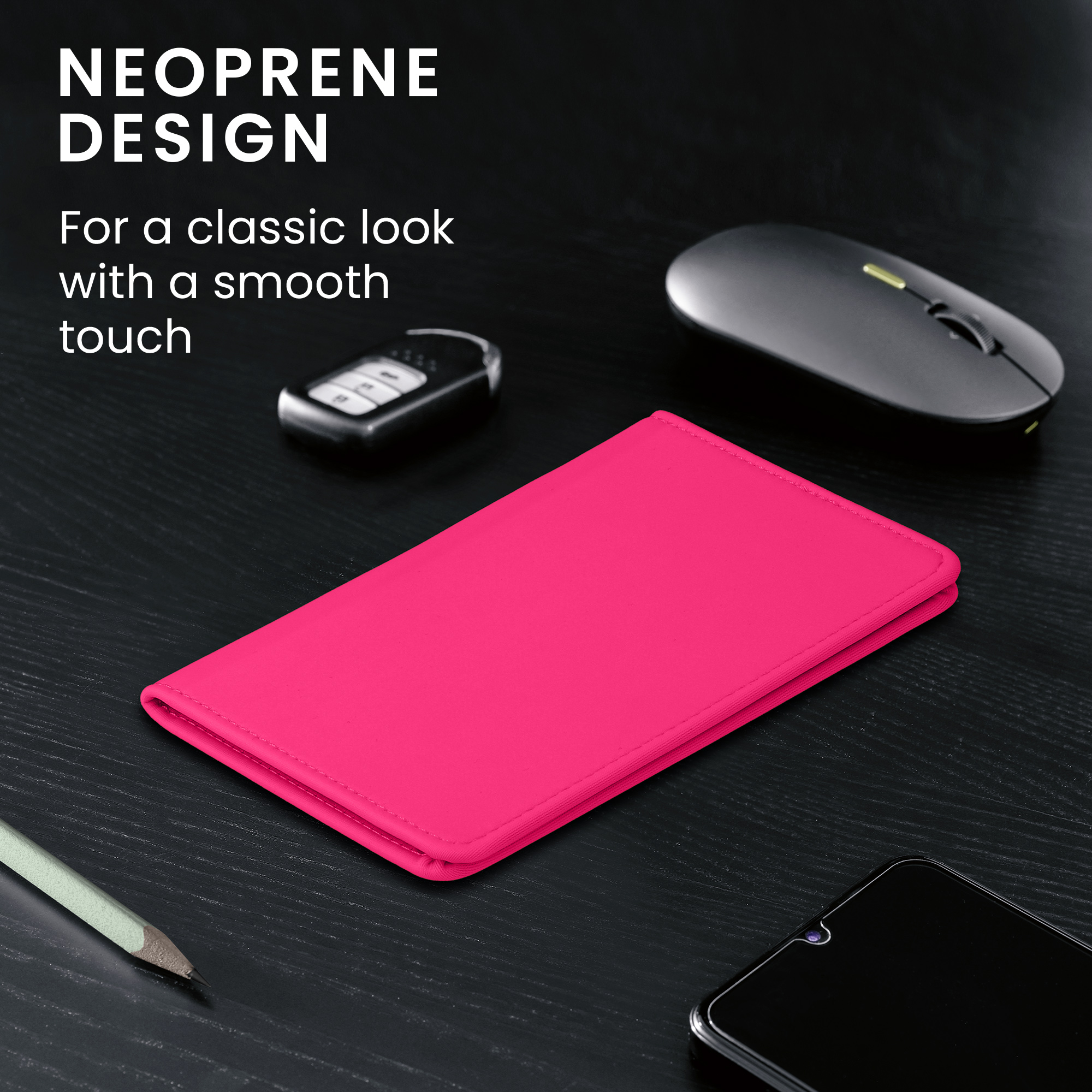 Obal na doklady od auta kwmobile 12 x 17,5 cm / 9,2 x 13 cm neopren - neonově růžová