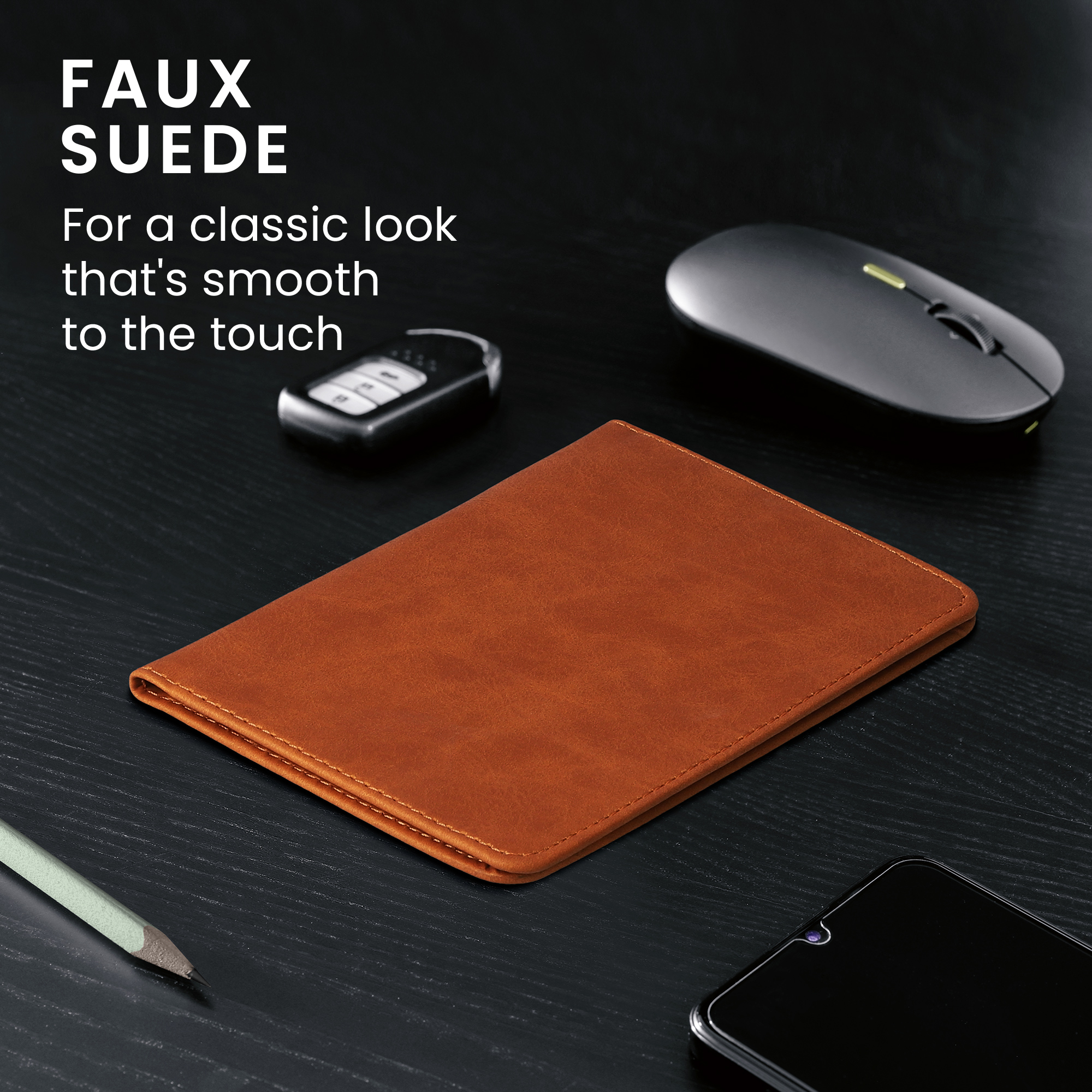 Obal na doklady od auta kwmobile 12 x 17,5 cm / 9,2 x 13 cm syntetický semiš - světle hnědá