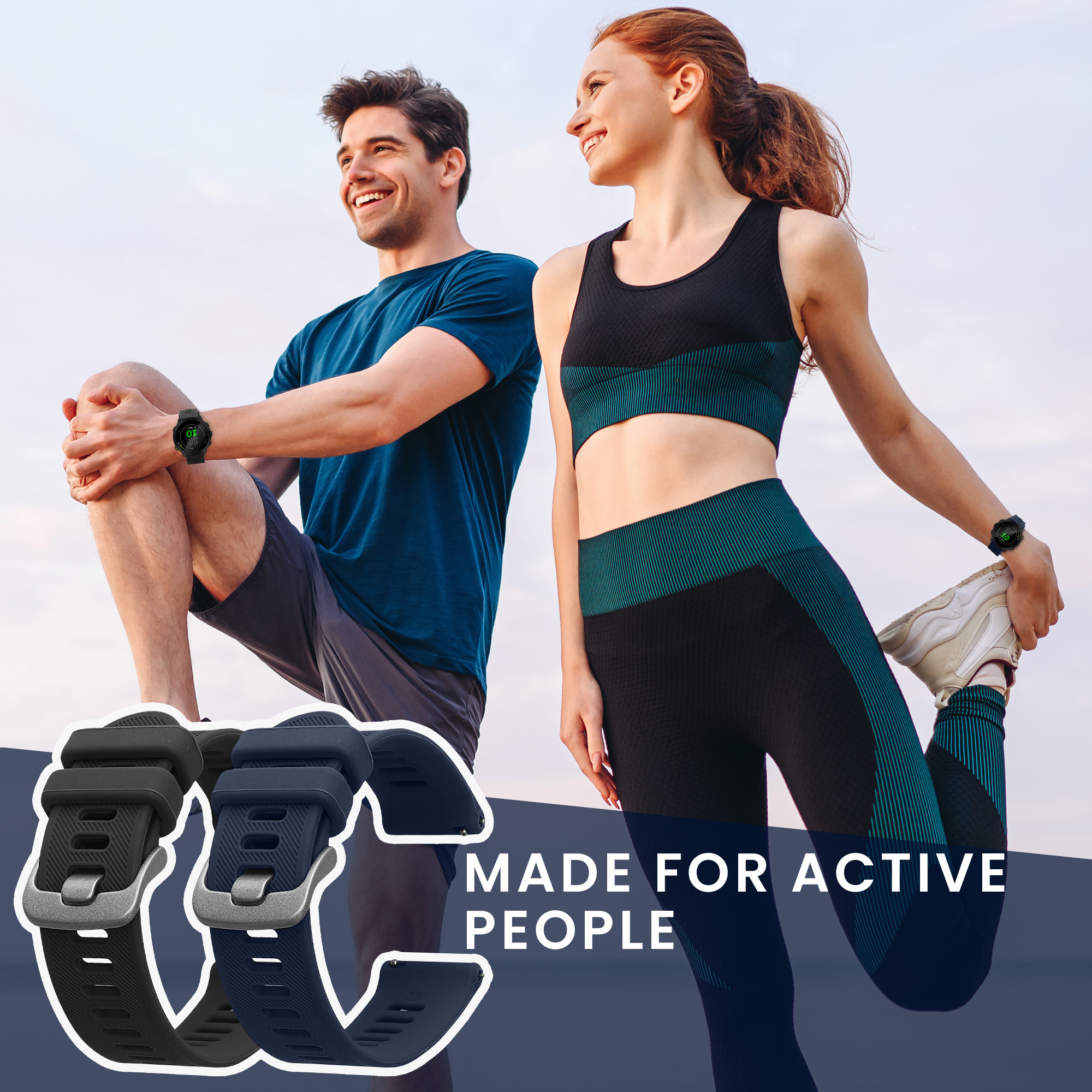 Řemínky pro Garmin Forerunner 55 / Forerunner 165 / 245 / 645 / 570 42mm kwmobile silikonové - tmavě modrá / šedá