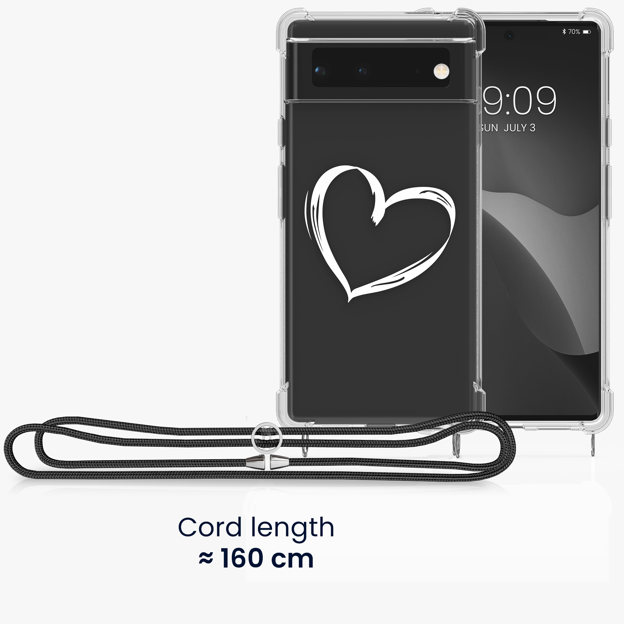 Crossbody kryt kwmobile pro Google Pixel 6 - brushed heart bílá / transparent