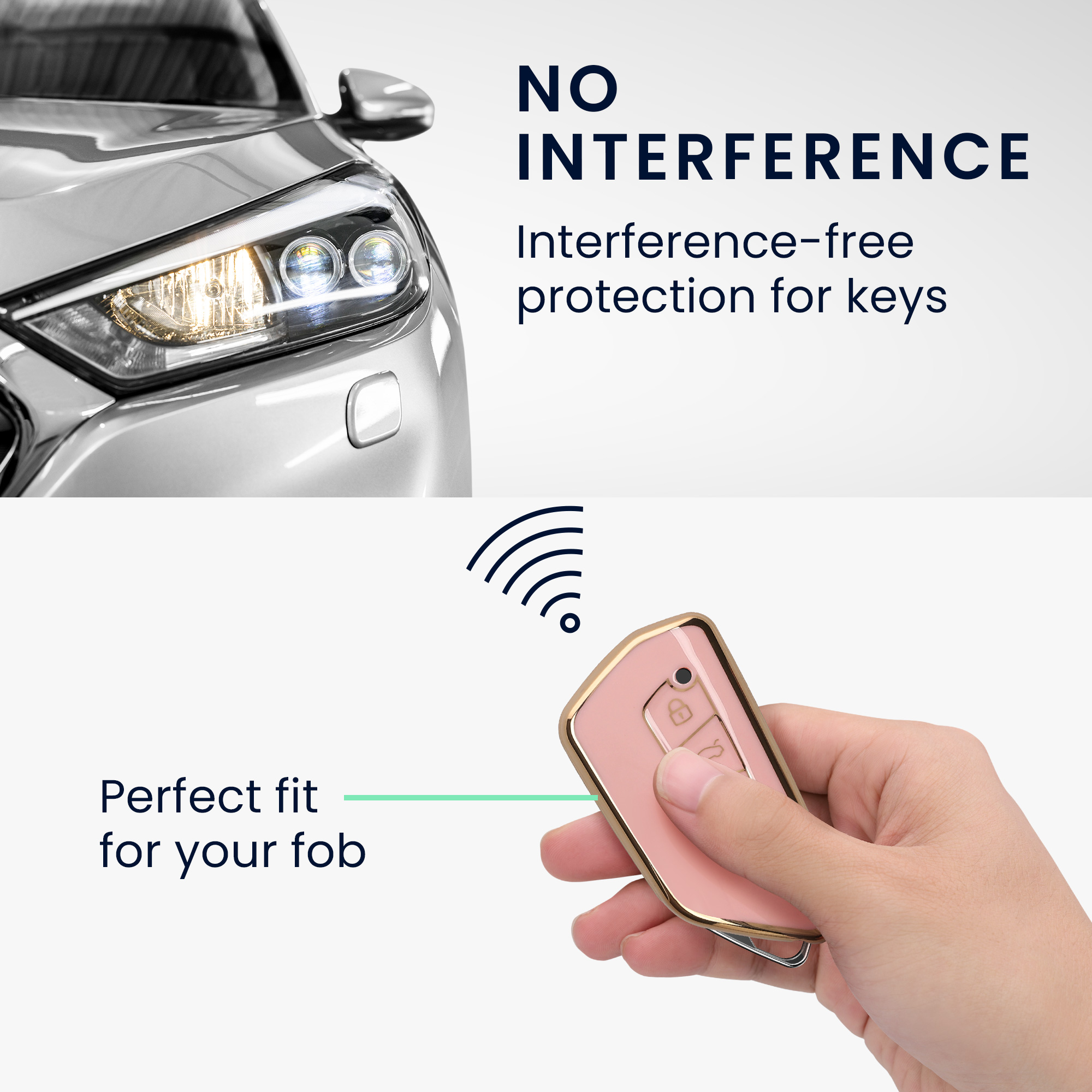 Pouzdro na klíč od auta kwmobile pro VW Golf 8, ID.3/ID.4/ID.5/ID.7, Seat/Škoda/Cupra - růžová / zlatá