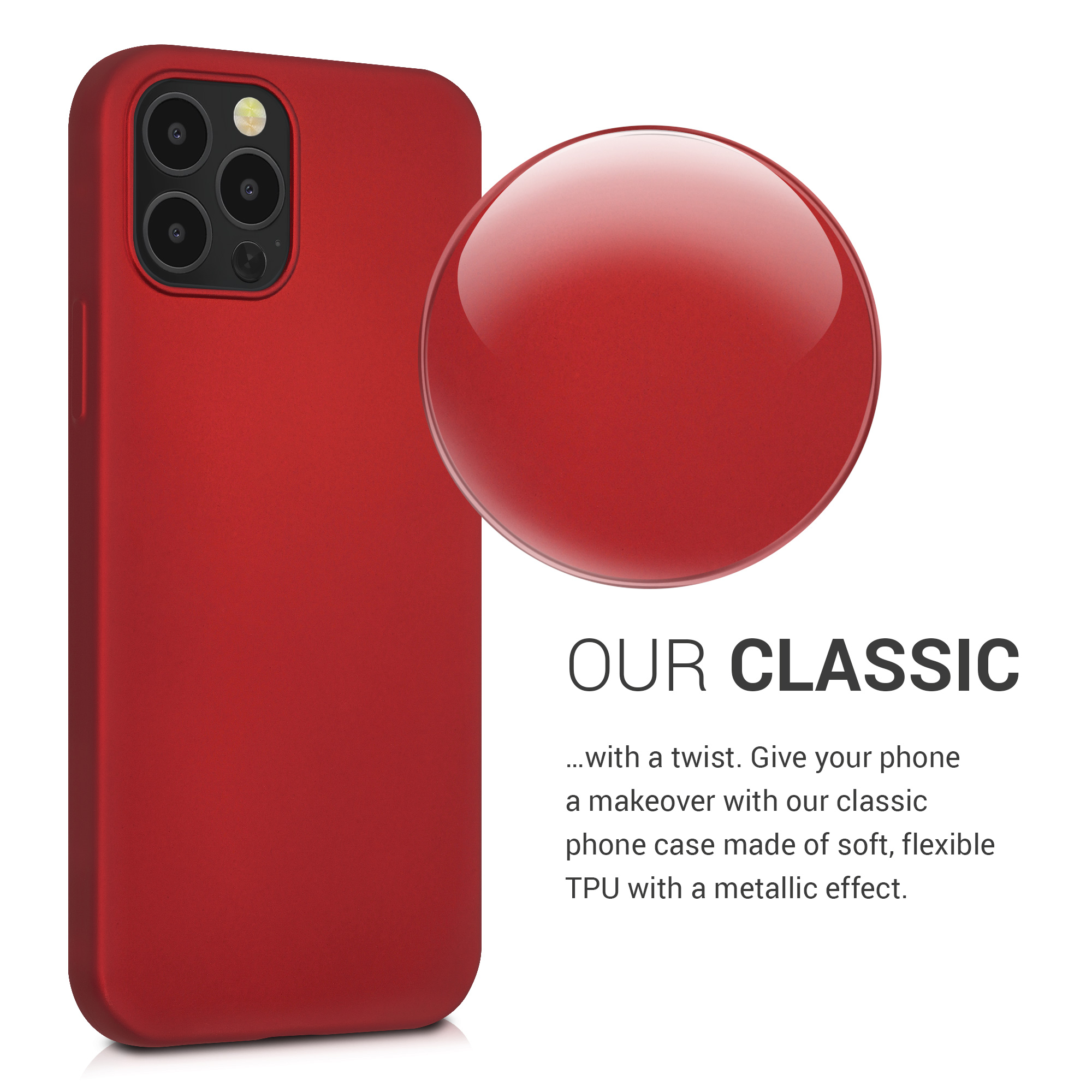 Metalický kryt kwmobile pro iPhone 12 / iPhone 12 Pro - metalická tmavě červená