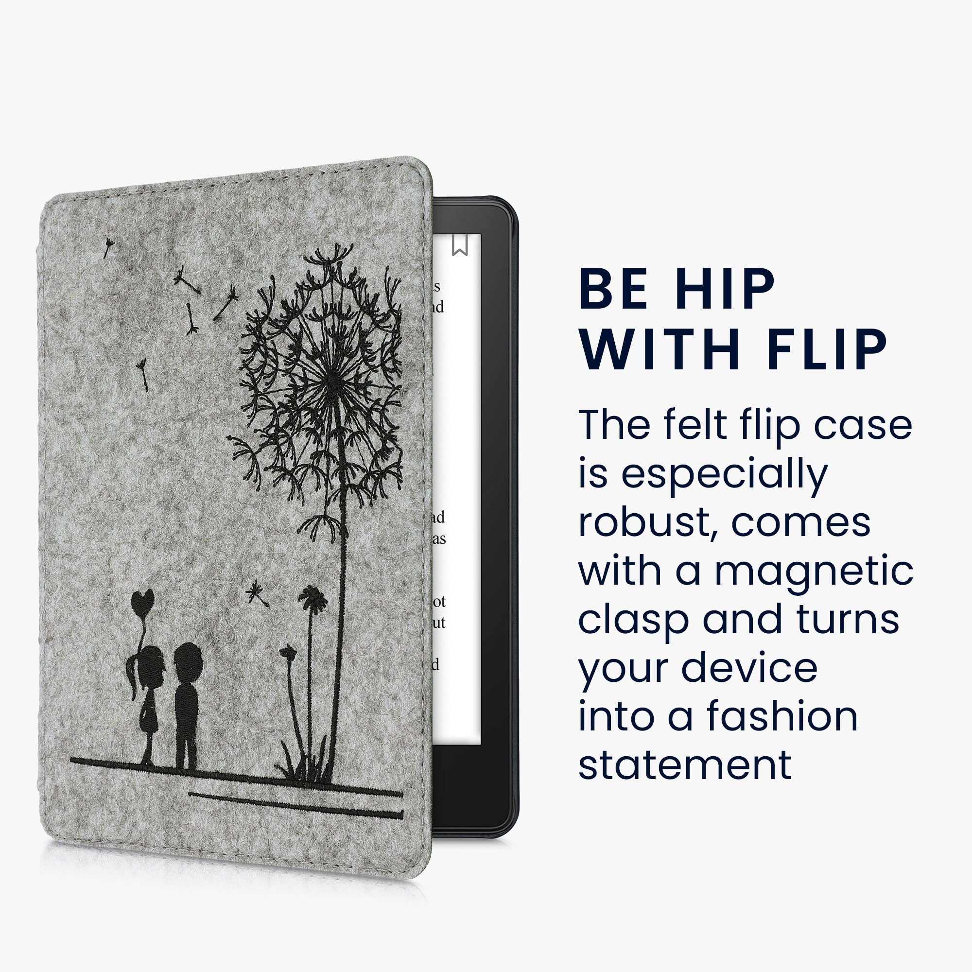 Pouzdro na čtečku kwmobile Kindle Paperwhite 11. gen. 2021 - Dandelion Love černá / světle šedá
