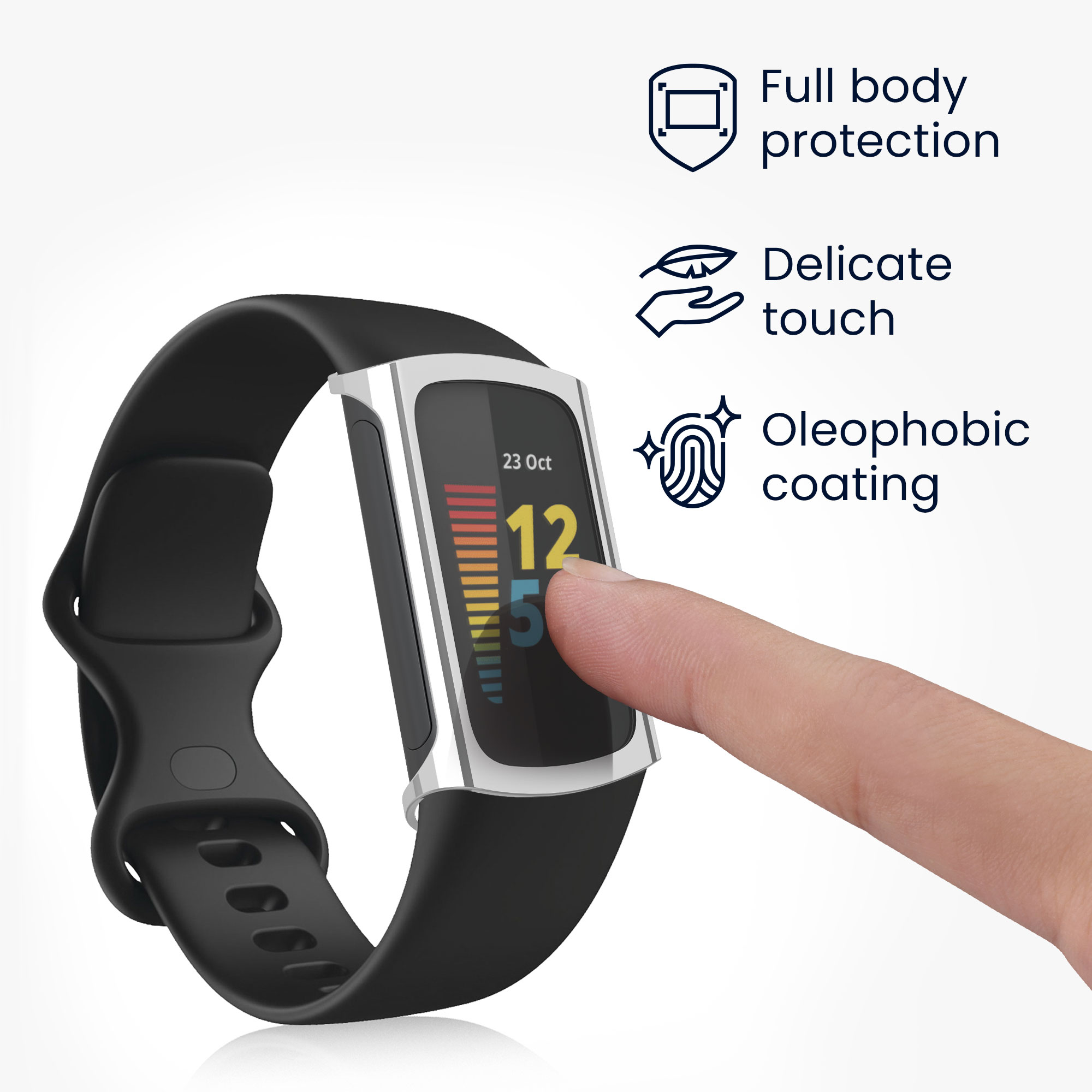 2x obal s ochranným sklem pro Fitbit Charge 6 / Charge 5 kwmobile silikonové - stříbrná / tmavě šedá