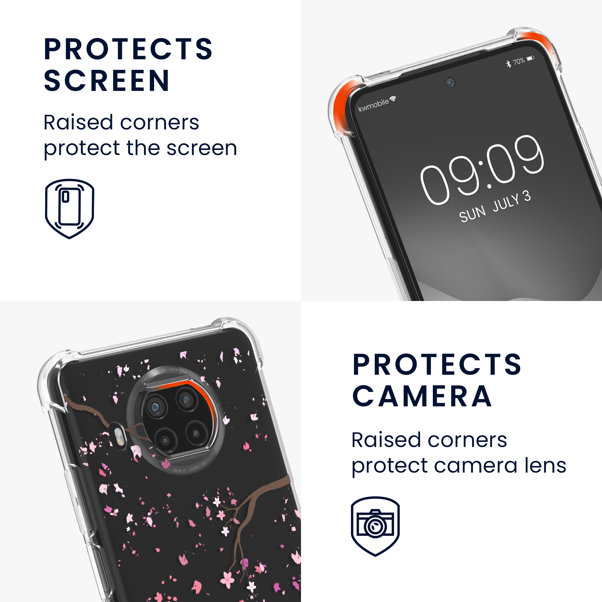 Crossbody kryt kwmobile Xiaomi Mi 10T Lite, růžové třešňové květy / Dark Brown / transparentní