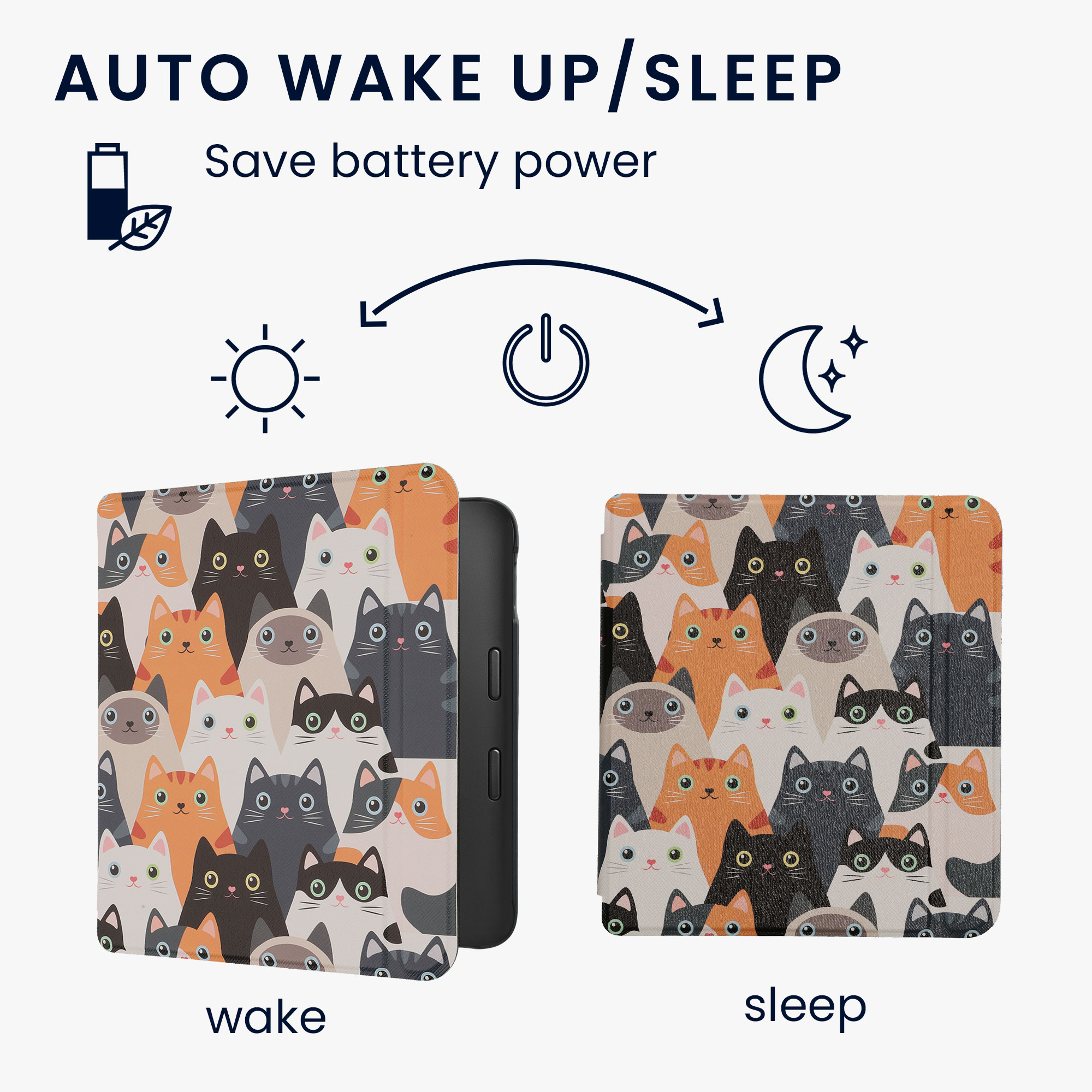 Obal pro Kobo Libra 2 kwmobile - motiv kočky, oranžová / černá / bílá