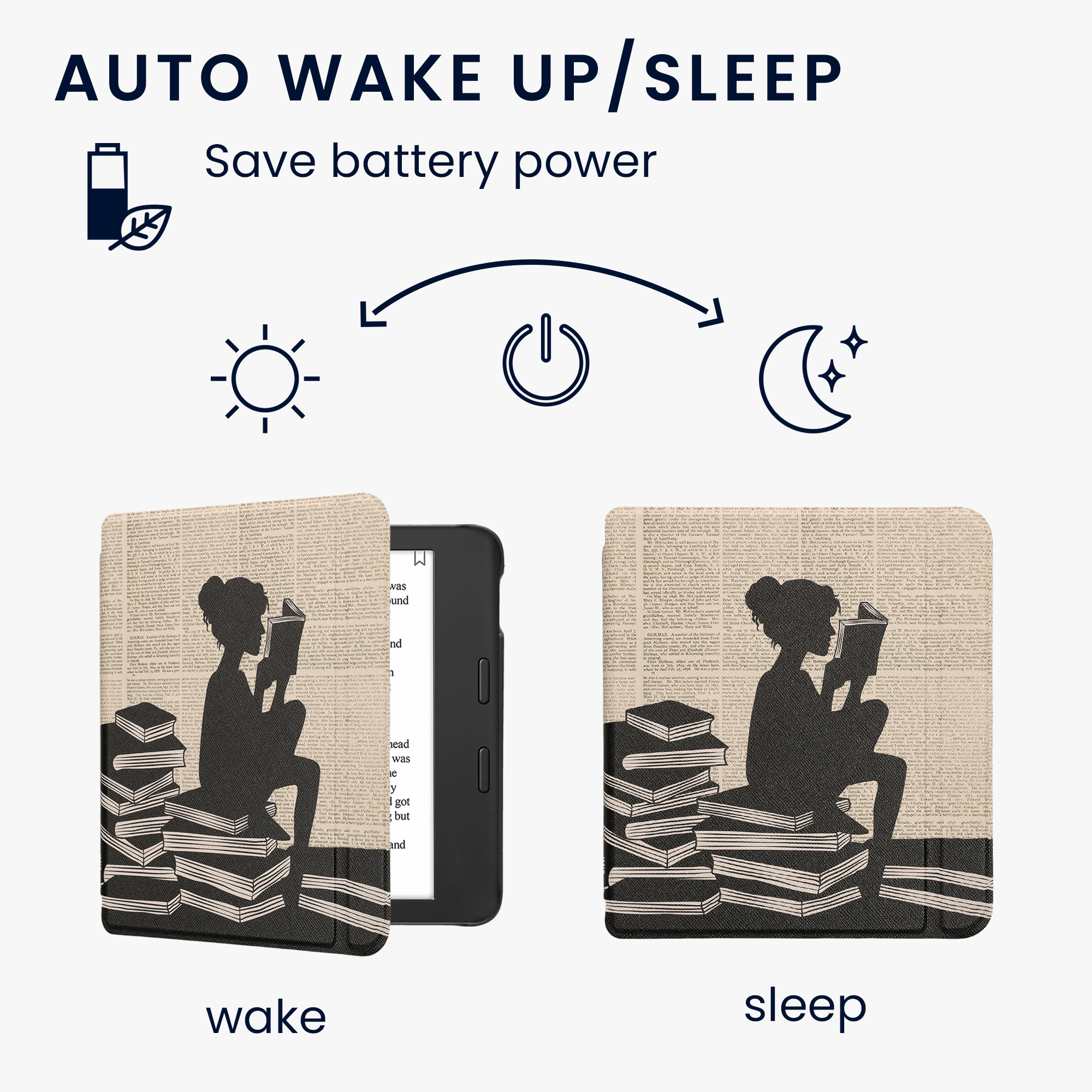 Pouzdro kwmobile pro Tolino Vision 6 - dívka a knihy, černá / béžová