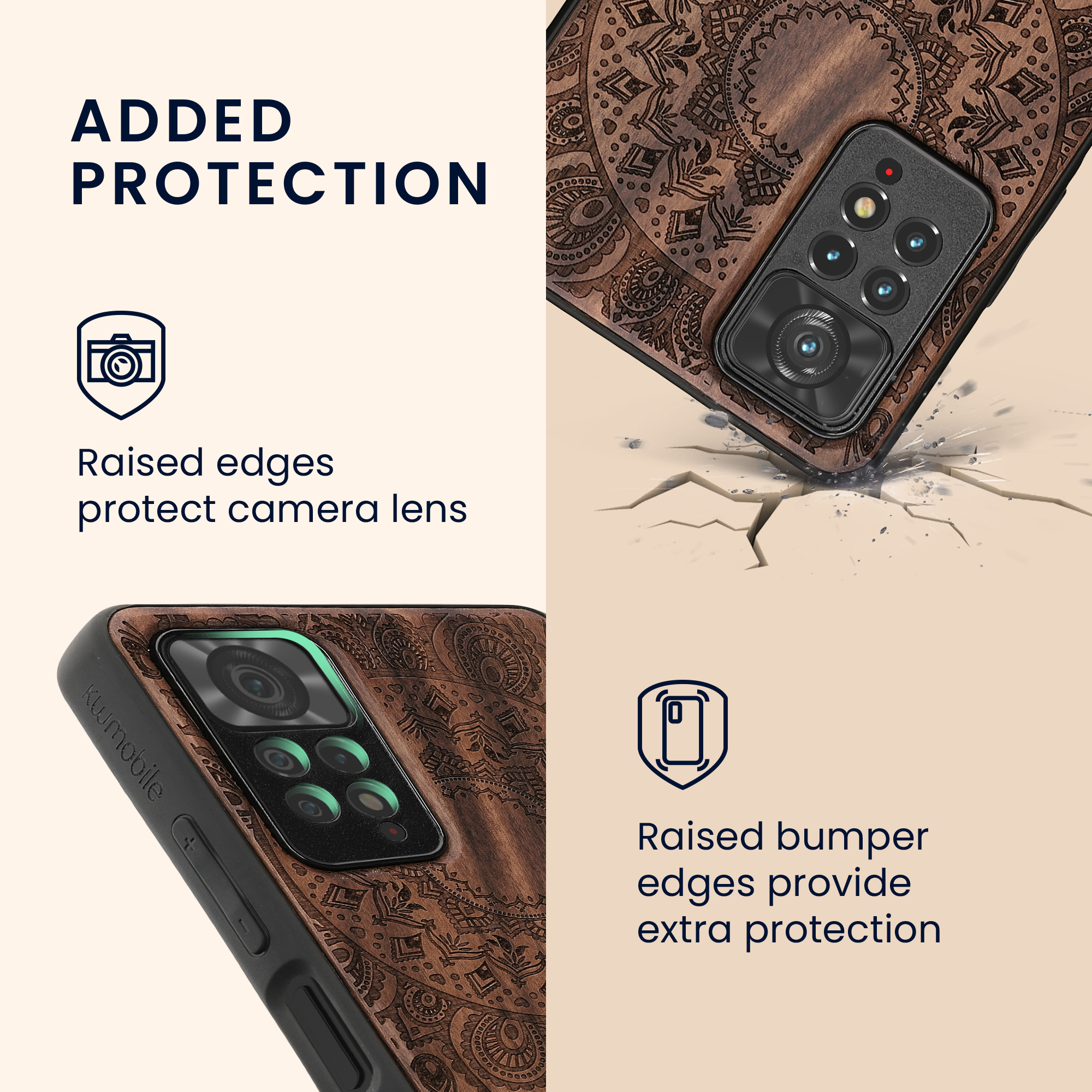 Dřevěný kryt Xiaomi Redmi Note 11 Pro TPU vanička, tmavě hnědý kwmobile