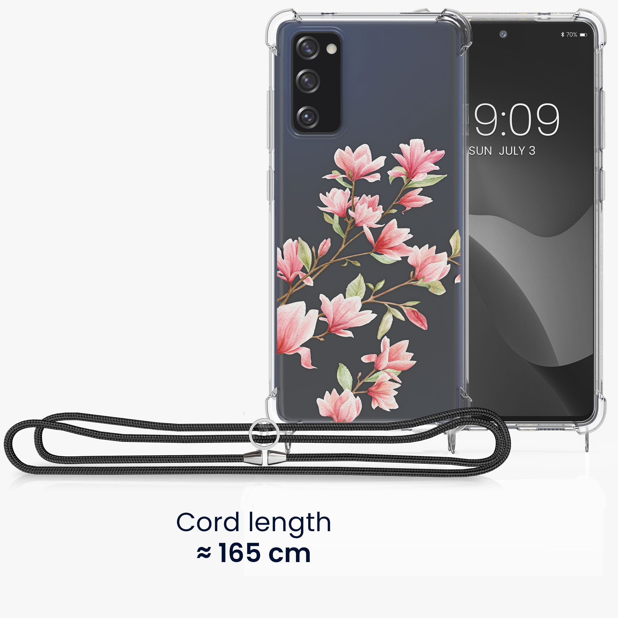 Crossbody kryt na mobil Samsung Galaxy S20 FE kwmobile Magnolias růžovo-bílo-transparentní