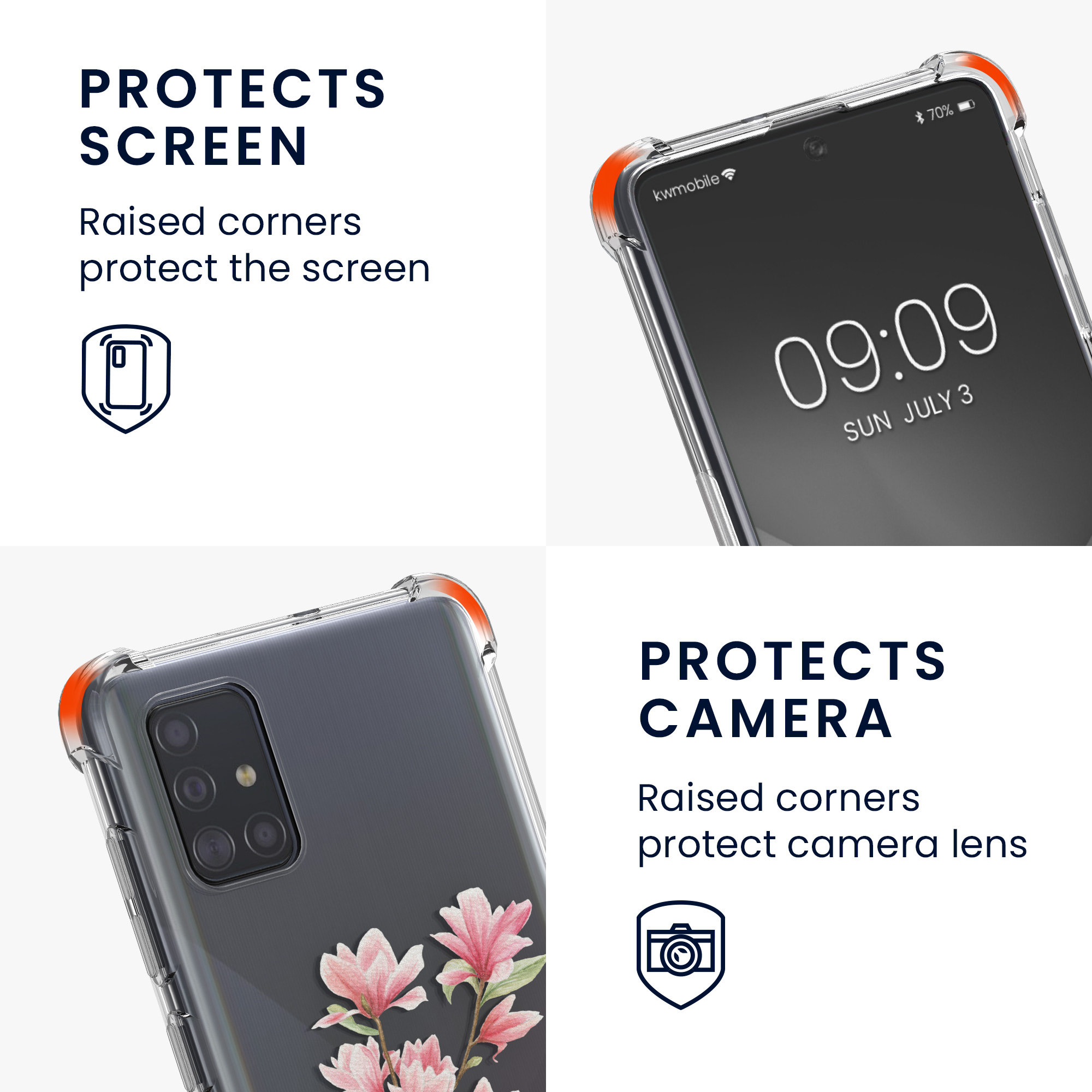 Crossbody kryt na mobil Samsung Galaxy A71 kwmobile Magnolias růžovo-bílo-transparentní