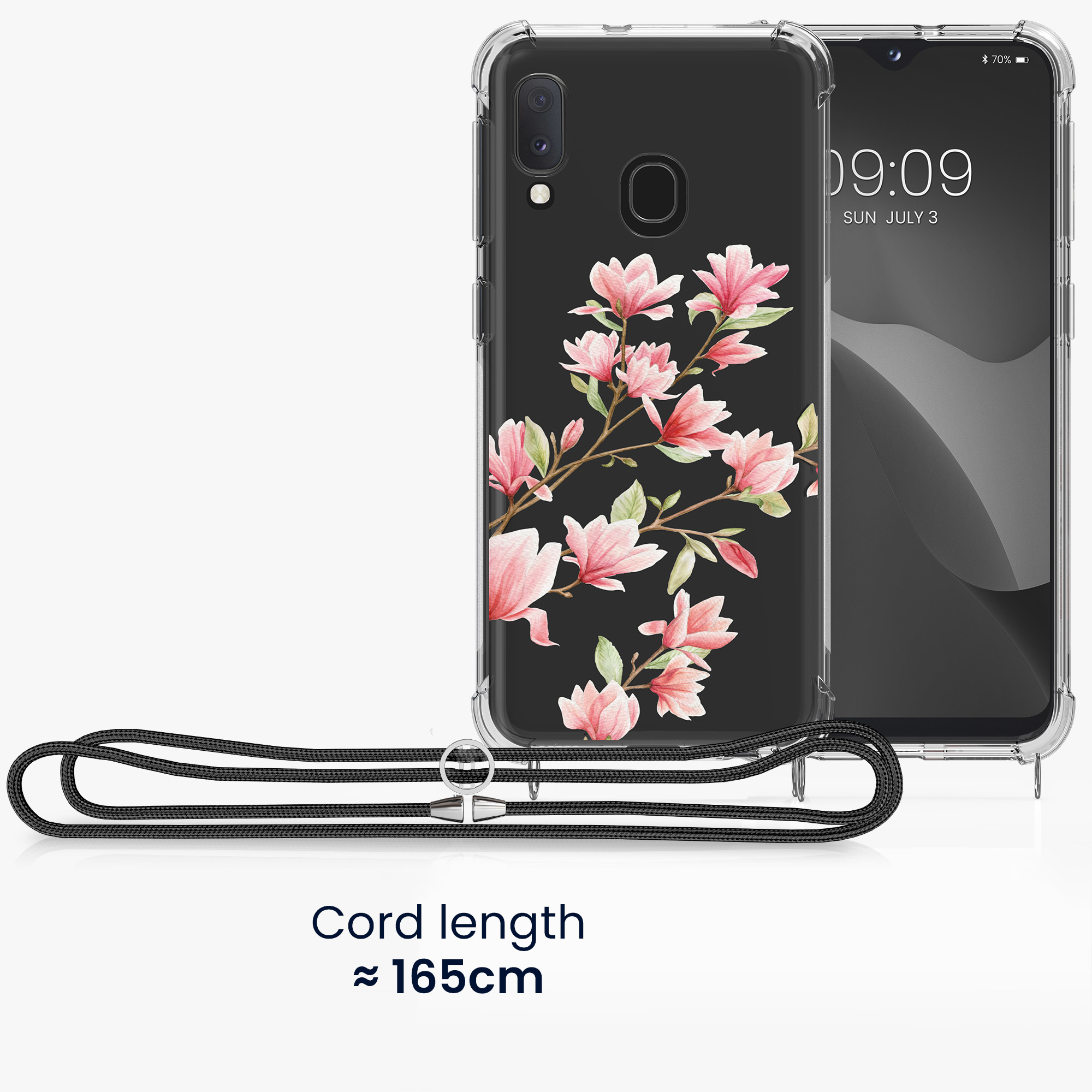 Crossbody kryt na mobil Samsung Galaxy A20e kwmobile Magnolias růžovo-bílo-transparentní