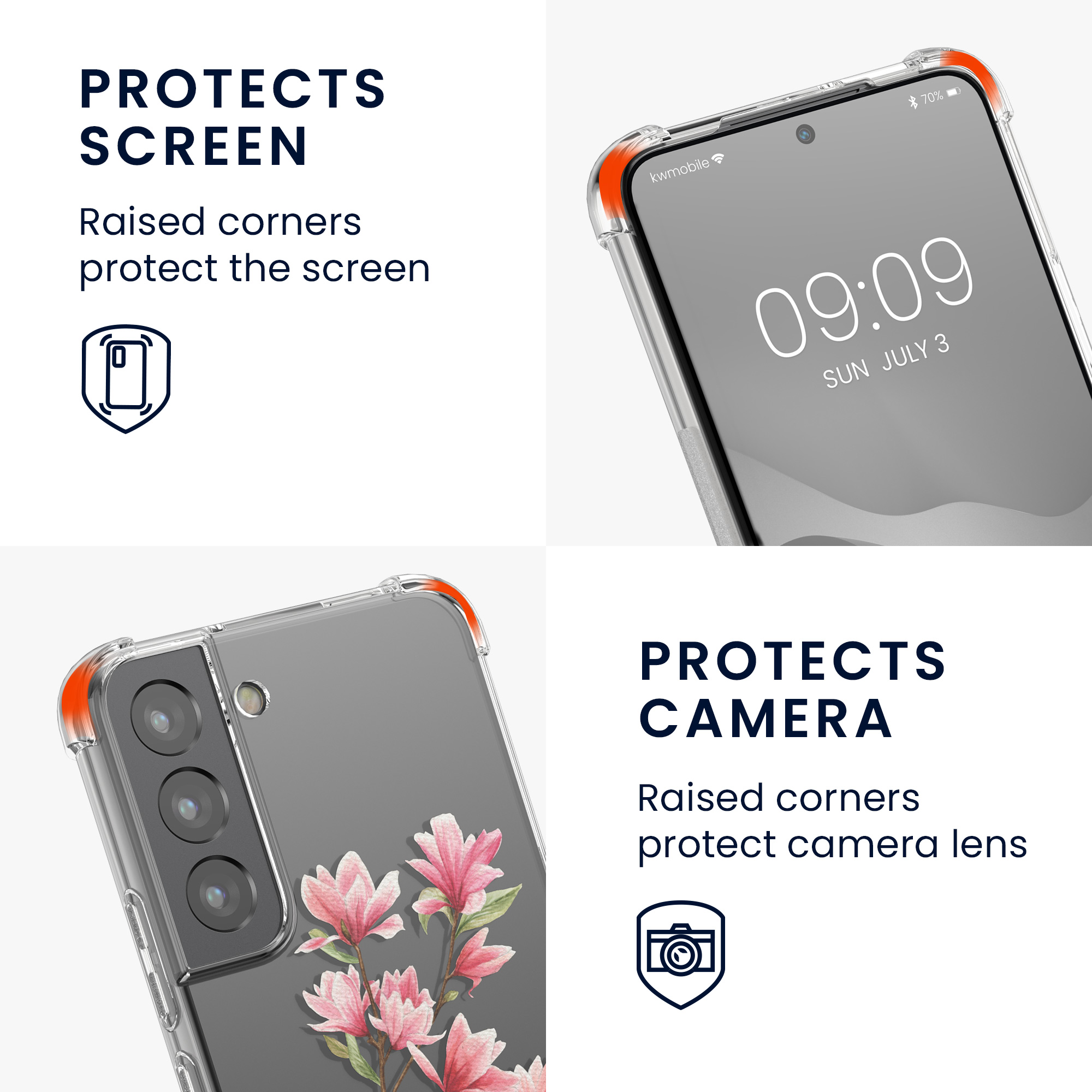 Crossbody kryt na mobil Galaxy S22 kwmobile růžové magnólie / bílá / transparentní
