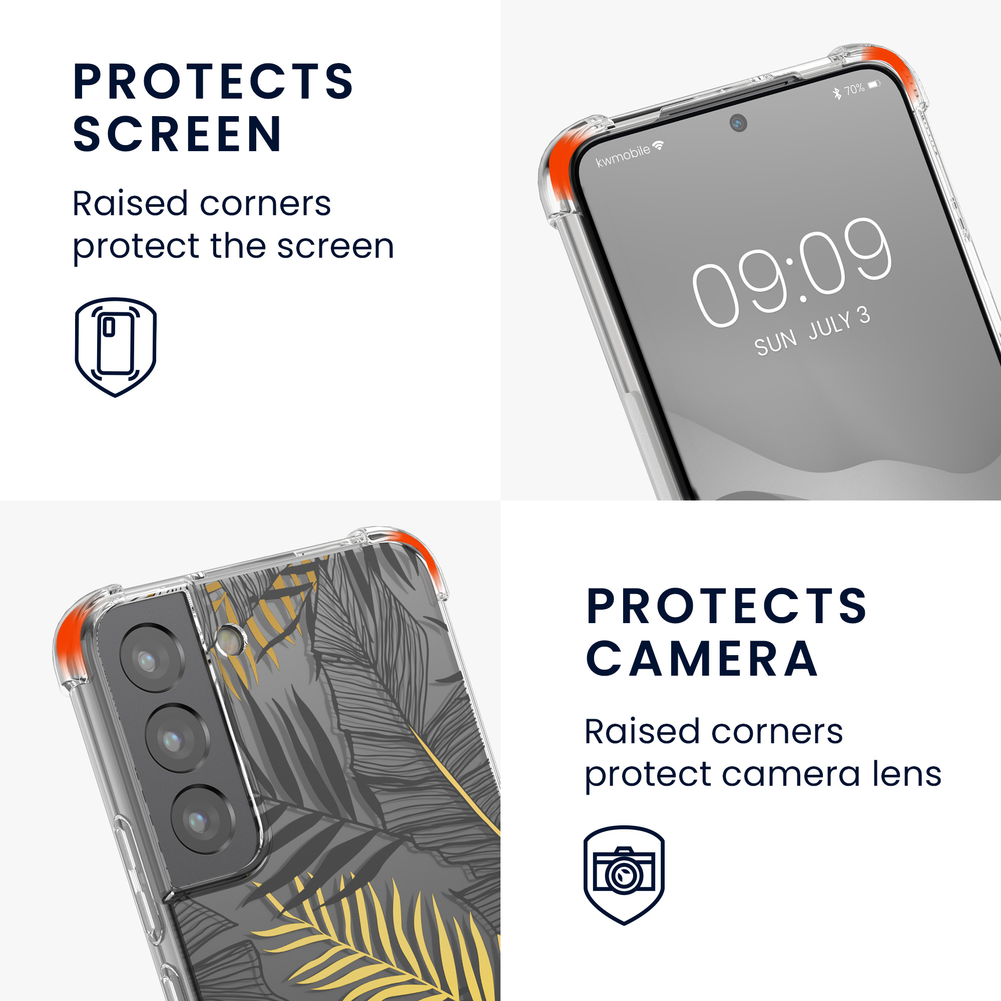 Crossbody kryt na mobil Galaxy S22 kwmobile žluté palmové listy / šedá / transparentní