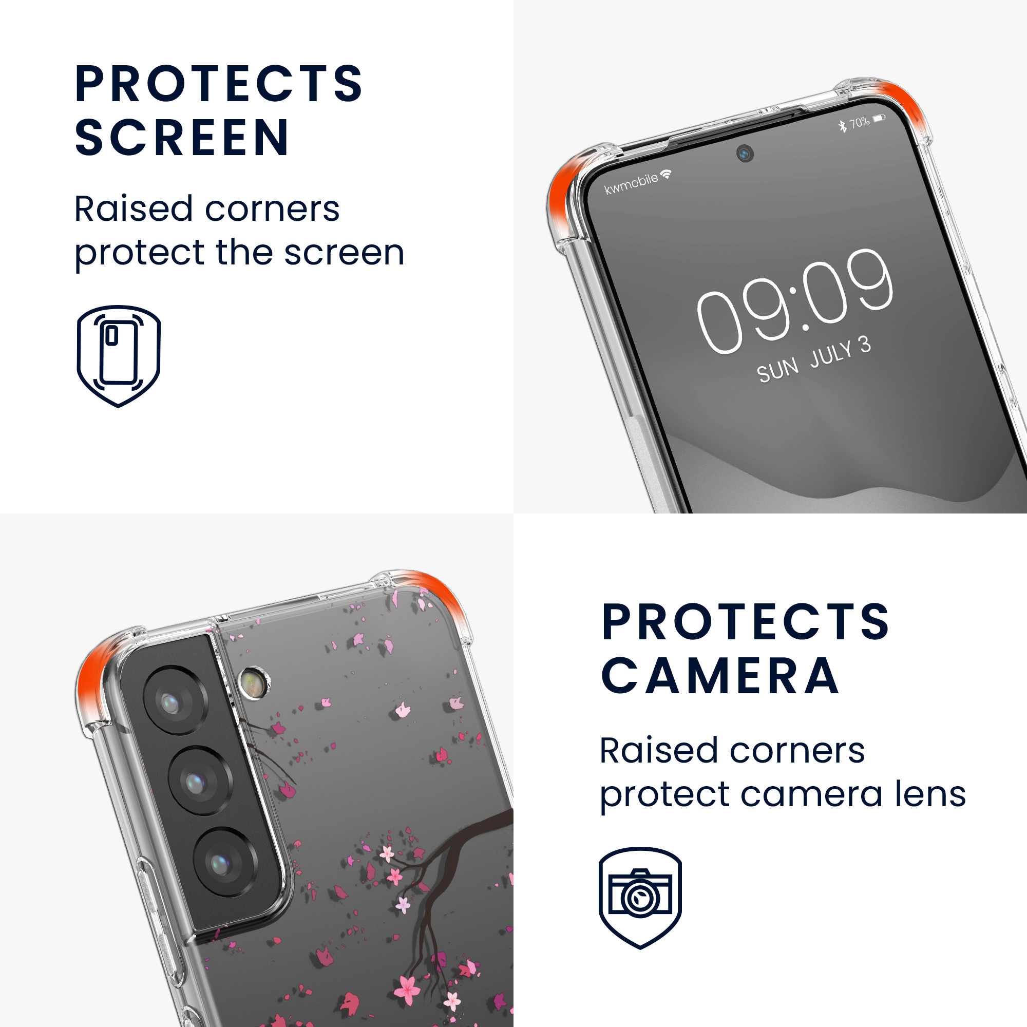 Crossbody kryt na mobil Galaxy S22 kwmobile růžové květy / tmavě hnědá / transparentní