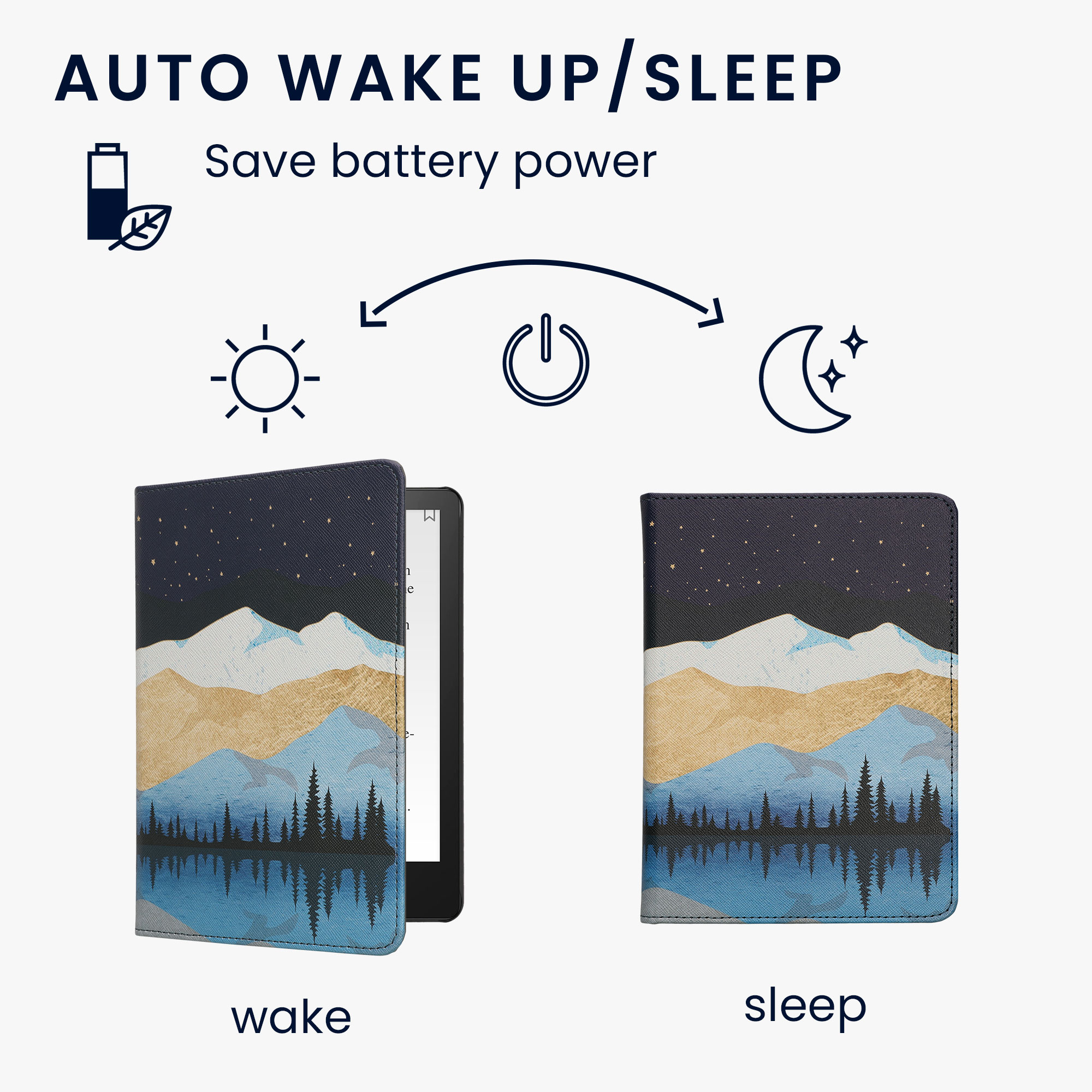 Pouzdro na čtečku kwmobile Amazon Kindle Paperwhite 11 Generation 2021 Case - Starry Night Lake bílá / světle hnědá / tmavě modrá