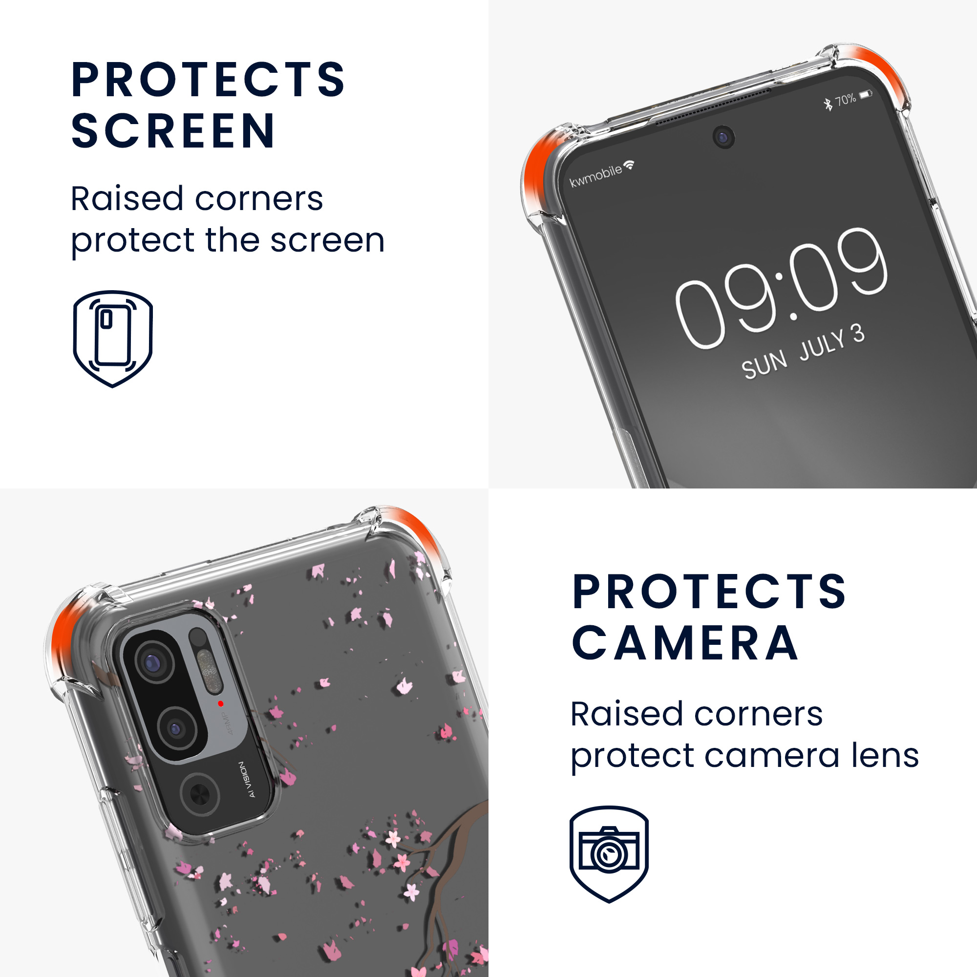 Kryt Xiaomi Redmi Note 10 5G crossbody popruh třešňové květy - růžová/tmavě hnědá kwmobile