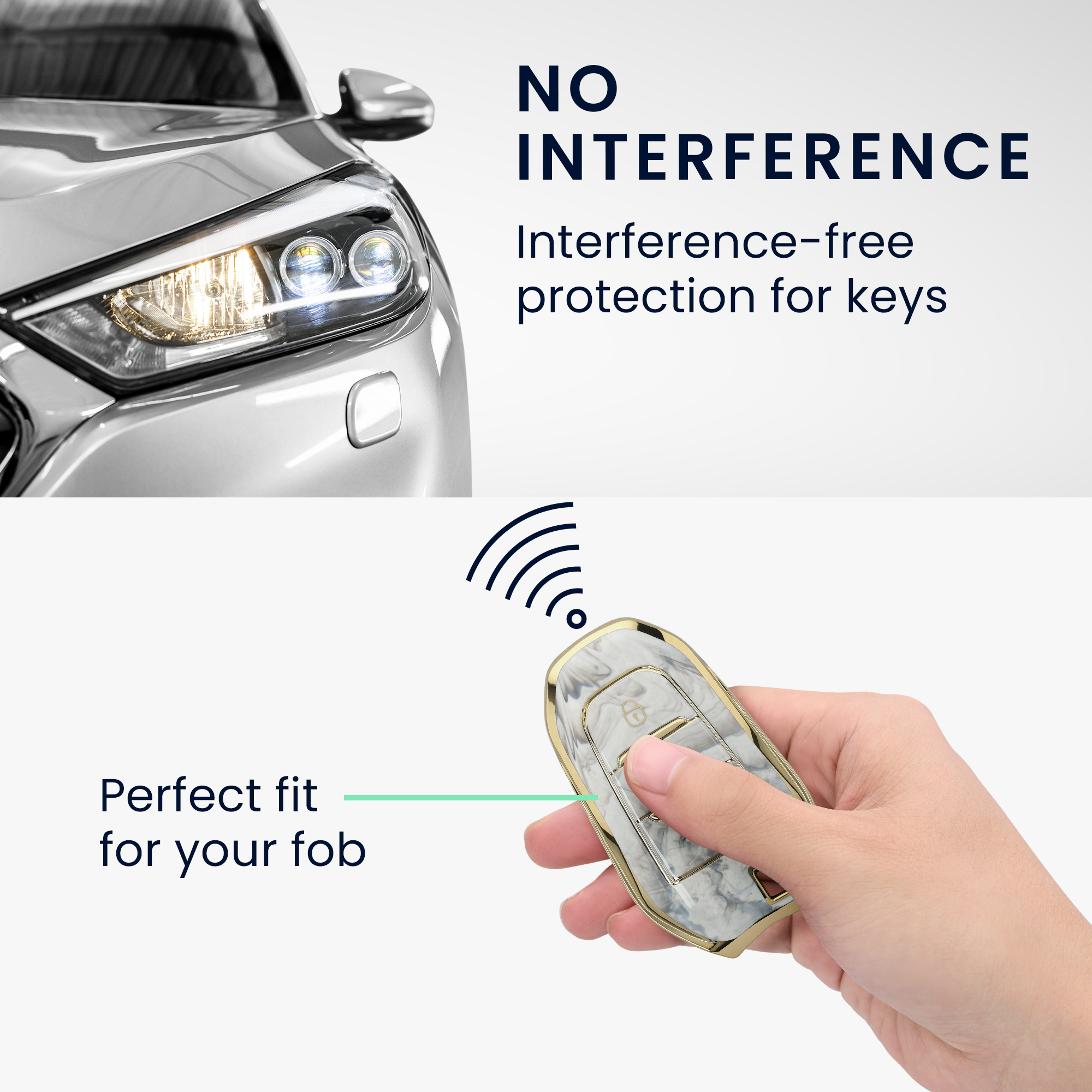 Obal na klíč od auta pro Peugeot Citroen chytrý klíč se 3 tlačítky kwmobile - motiv mramor zlatá / bílá / šedá