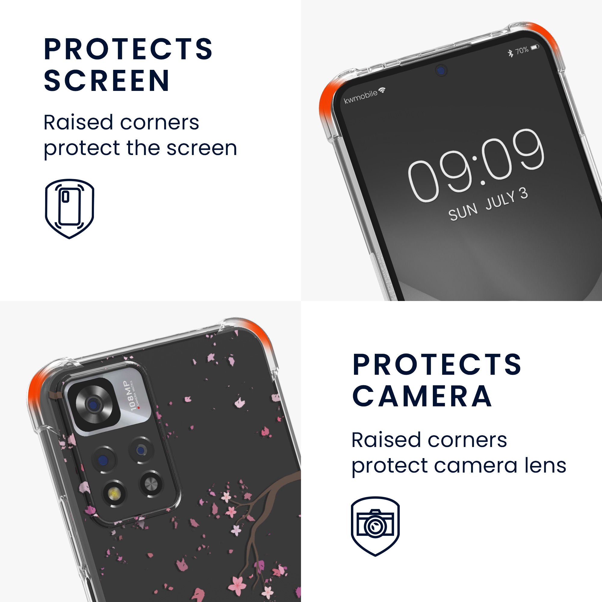 Kryt Xiaomi Redmi Note 11 Pro+ 5G crossbody popruh třešňové květy - růžová/tmavě hnědá kwmobile