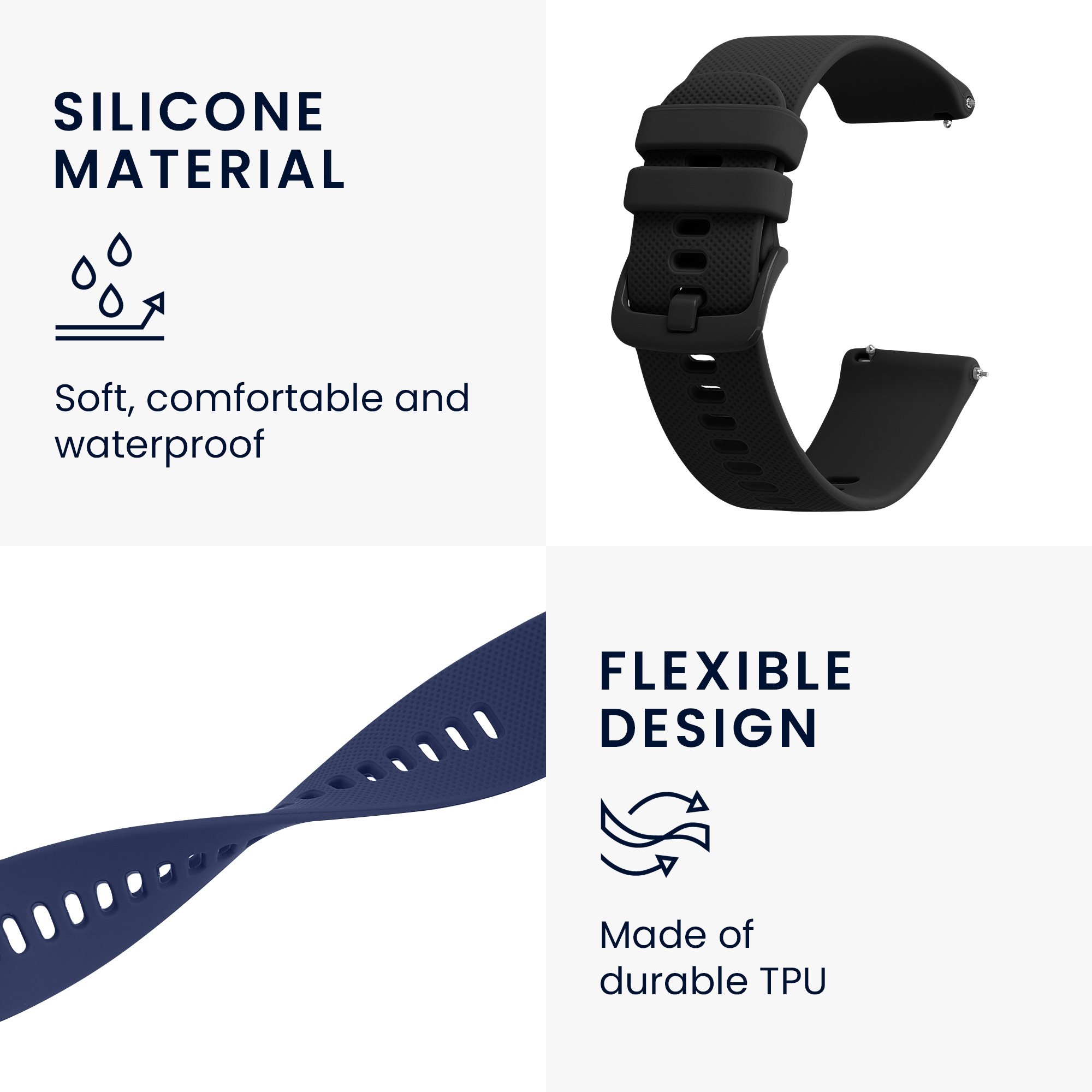 Řemínky kwmobile pro Blackview X1 Smartwatch - 2 ks - černá / tmavě modrá
