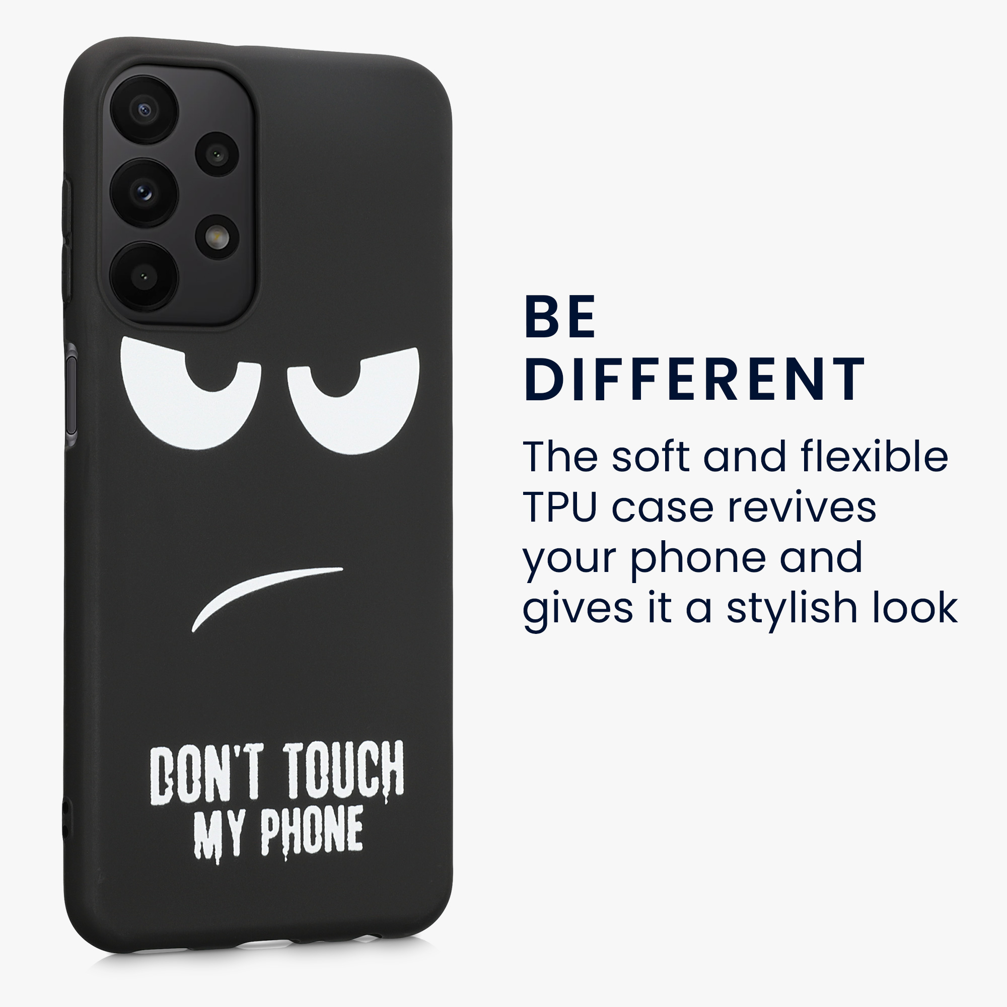 Kryt na mobil Samsung Galaxy A23 4G / 5G kwmobile motiv Don't Touch My Phone - White / Black