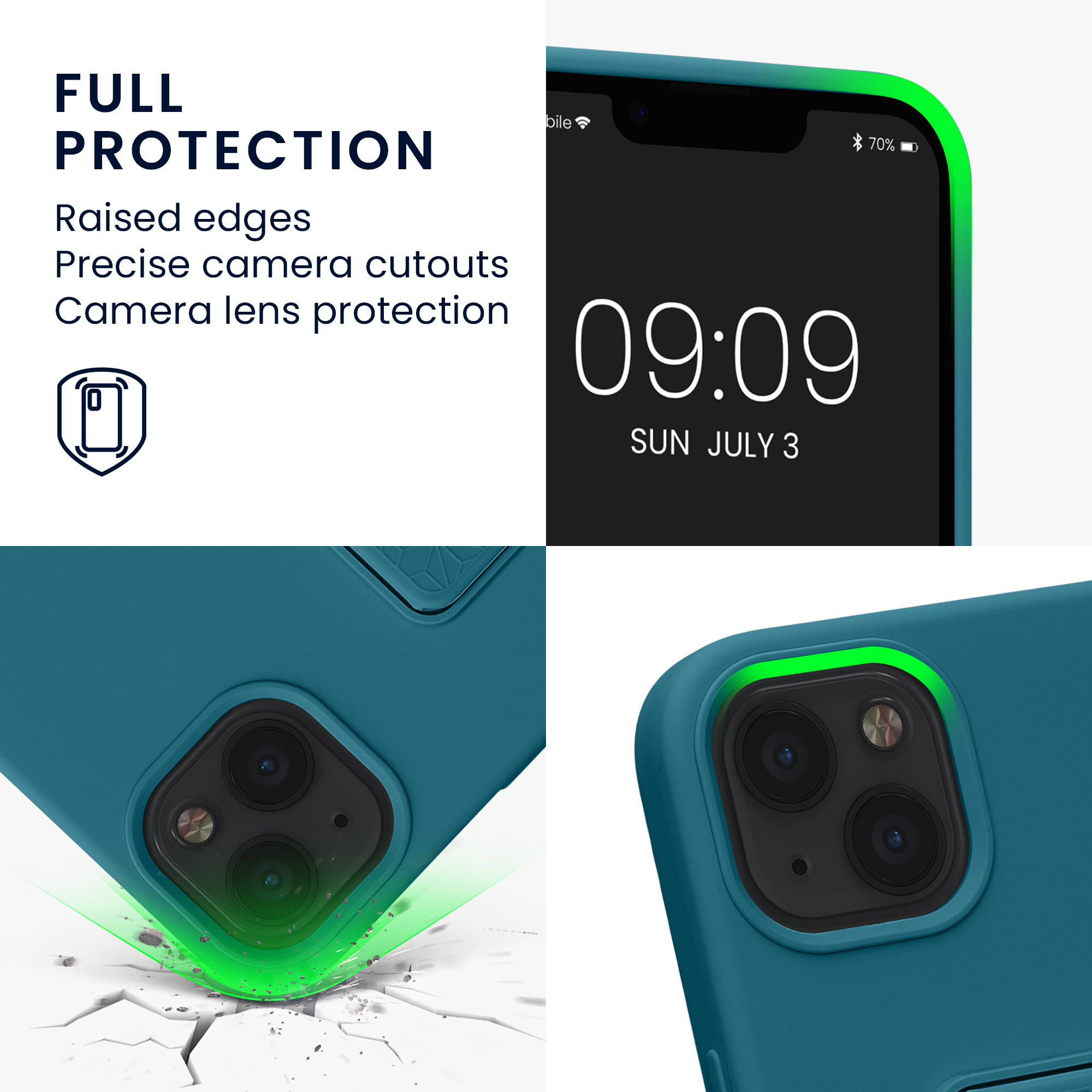 Kryt s poutkem a stojánkem kwmobile pro iPhone 13 - tyrkysová matná