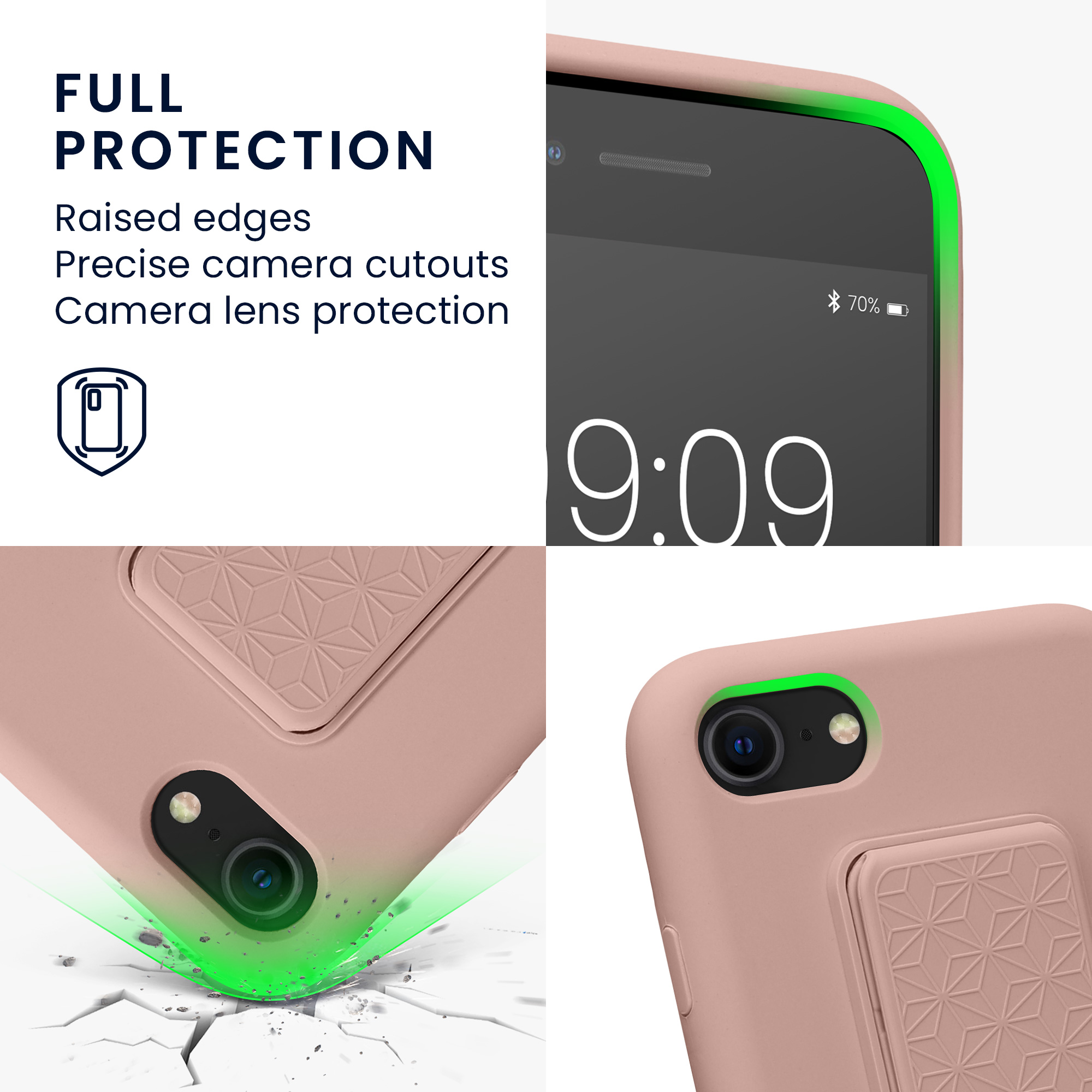 TPU kryt s poutkem a stojánkem kwmobile pro iPhone SE 2022/2020/8/7 - pudrově růžová