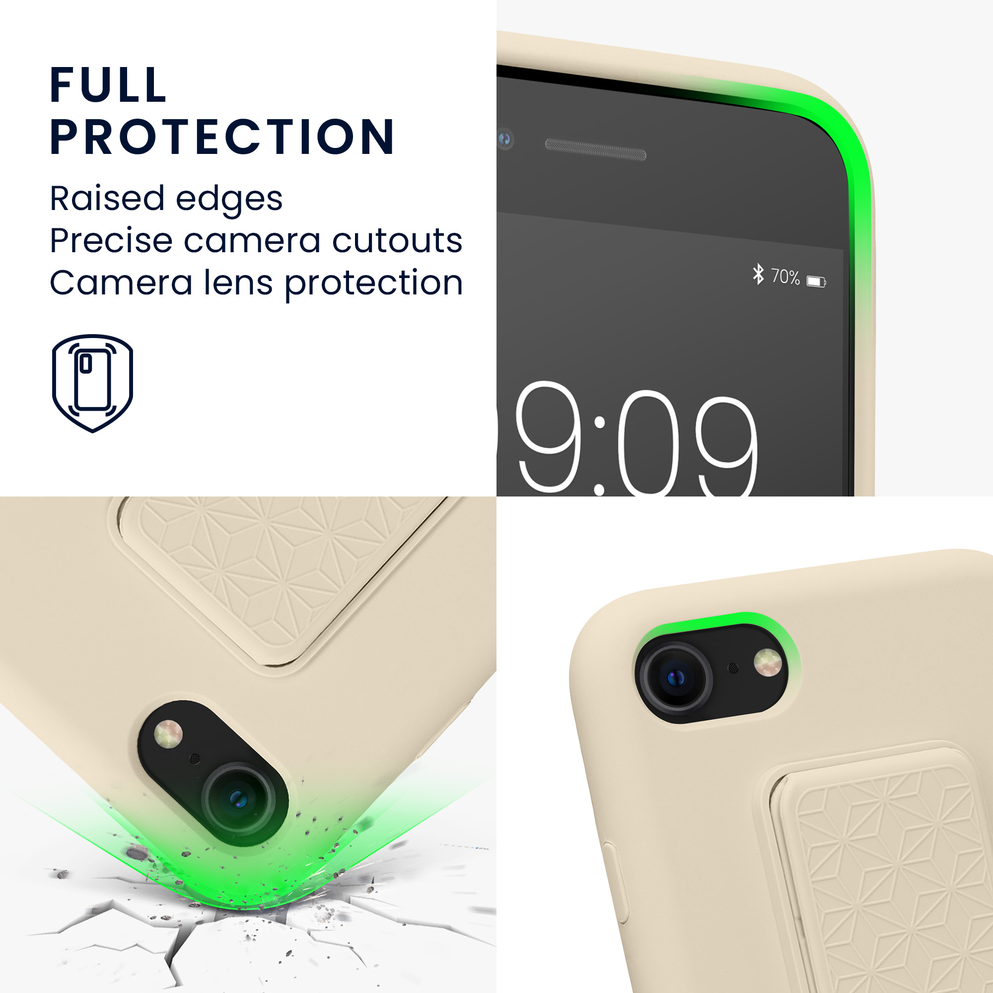 Pouzdro pro Apple iPhone SE (2022) / SE (2020) / 8 / 7 kwmobile se stojánkem s poutkem silikonové - krémová