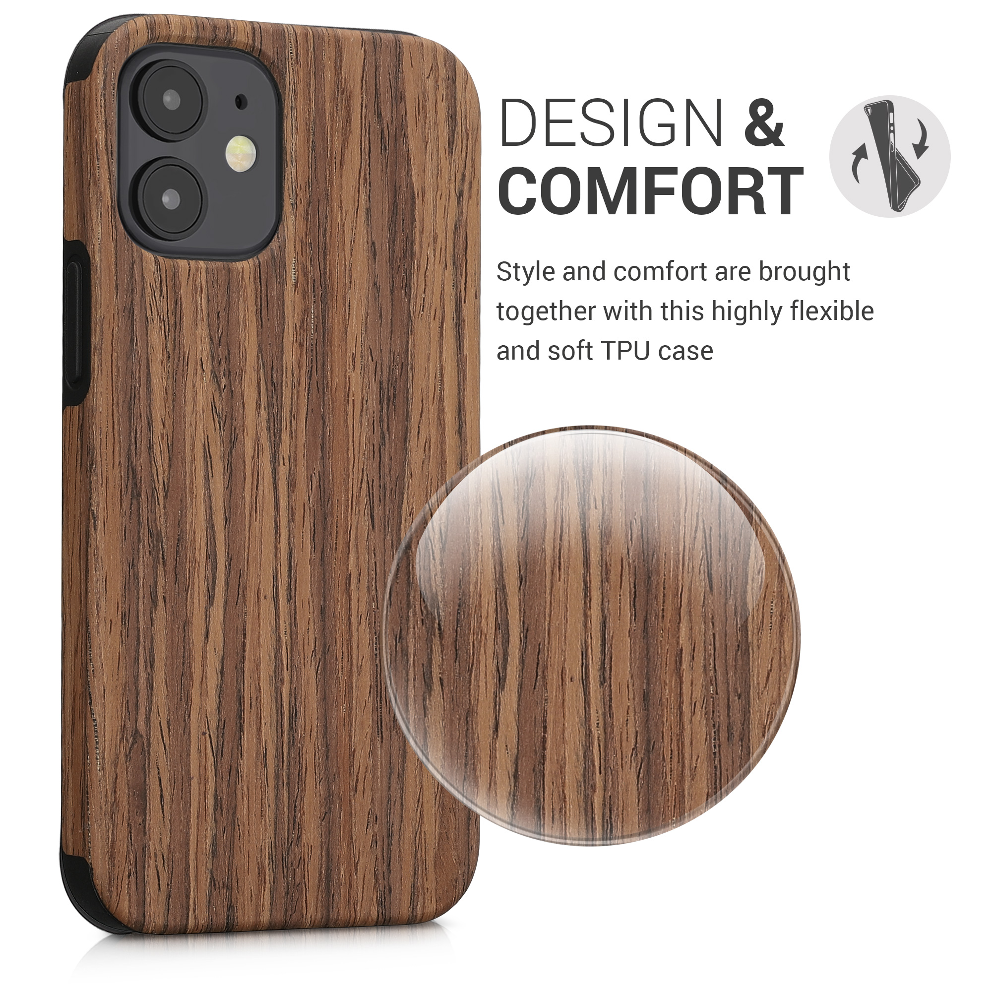Kryt s dřevěným vzhledem kwmobile pro iPhone 12 mini - brown