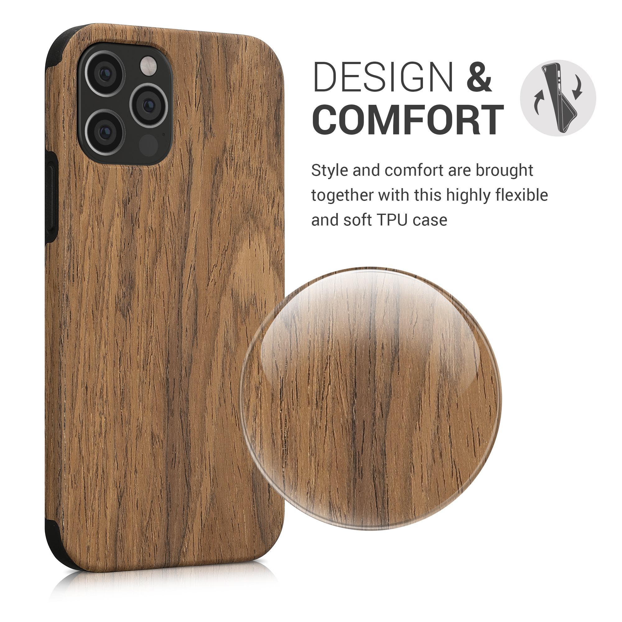 Kryt s dřevěným vzhledem kwmobile pro iPhone 12 / iPhone 12 Pro - brown