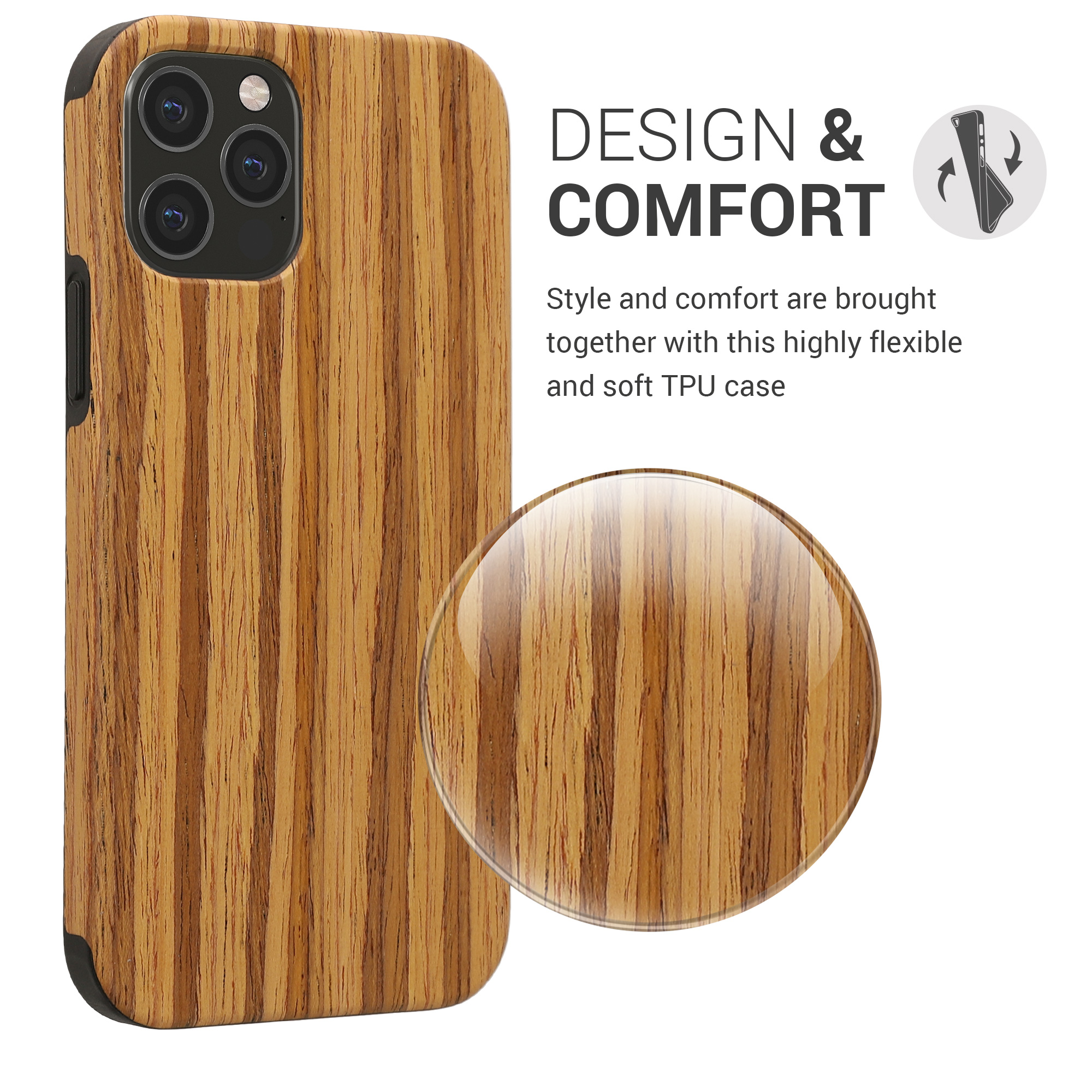 Pouzdro s dřevěným vzhledem pro Apple iPhone 12 / iPhone 12 Pro kwmobile dřevěné - dřevěný vzor, vintage hnědá