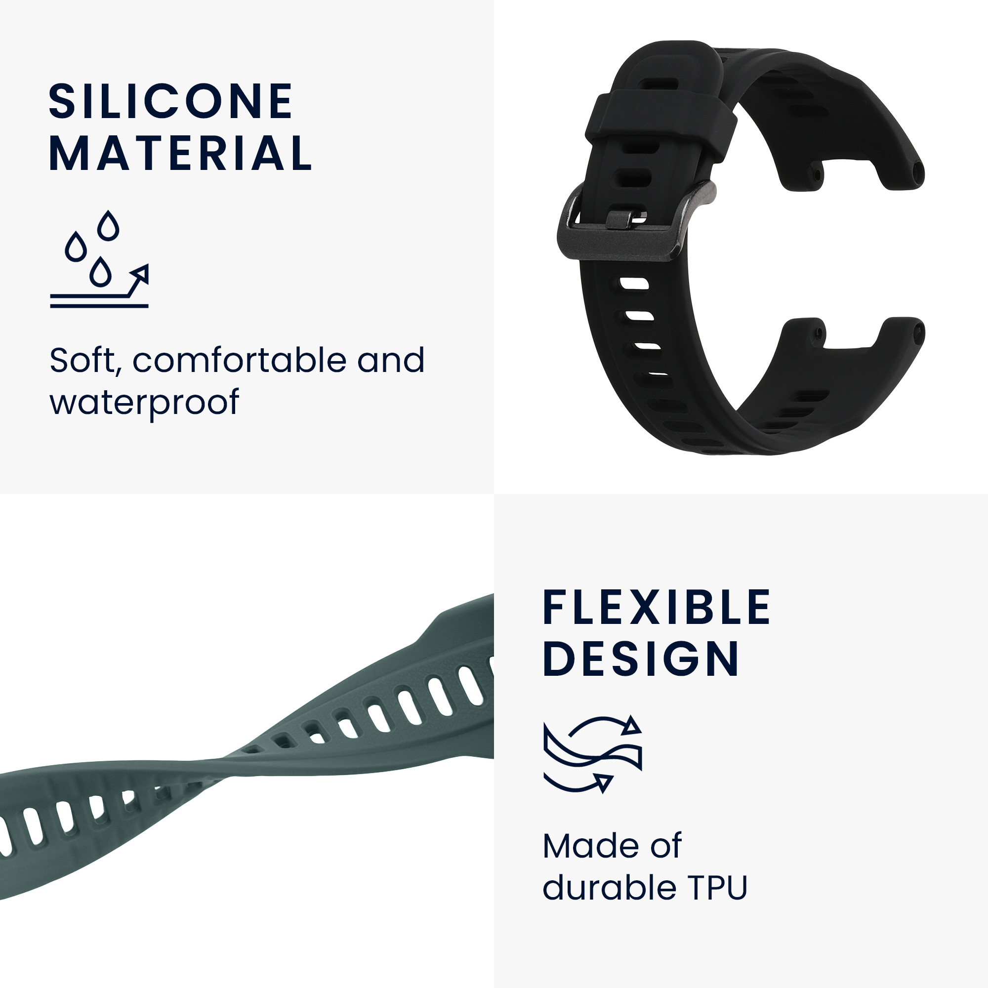 Sada 2 řemínků pro Huami Amazfit T-Rex / T-Rex Pro kwmobile - černá a tmavě zelená
