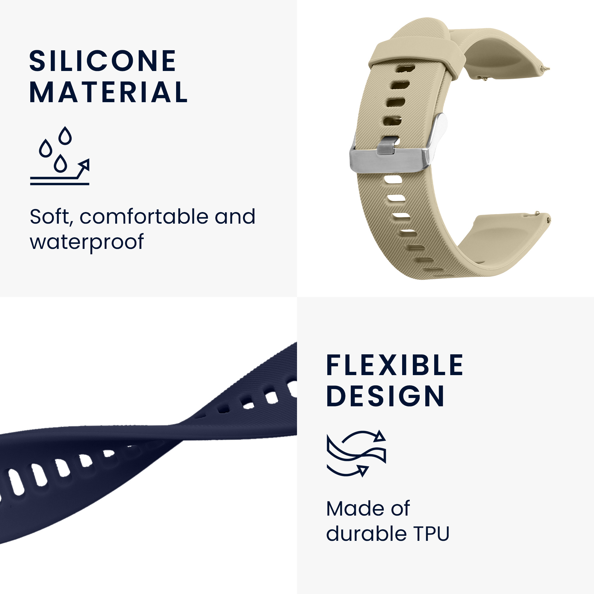 Řemínky pro Xiaomi Mi Watch / Mi Watch Color Sport kwmobile silikonové - tmavě modrá / béžová